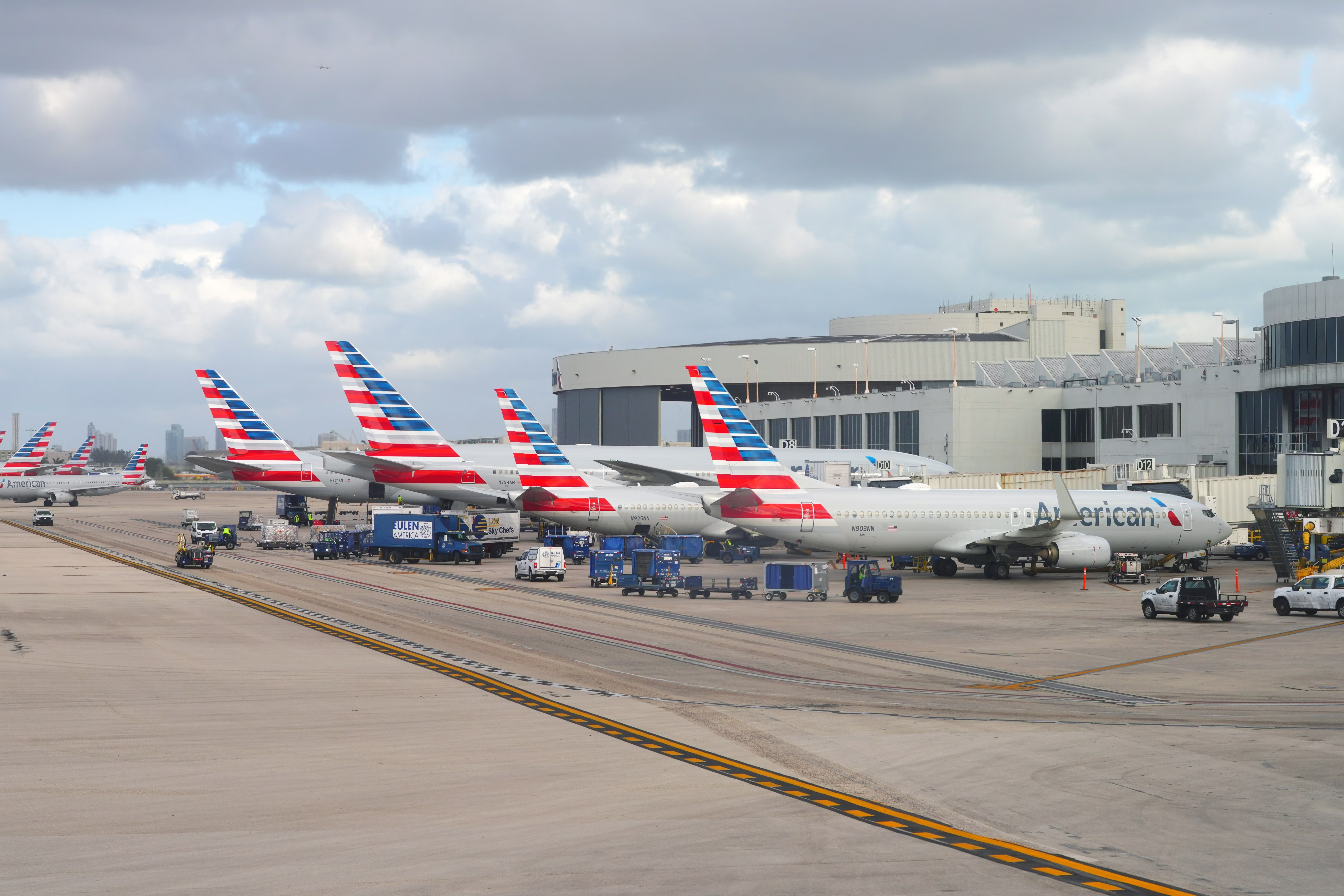 Several American Airlines aircraft at Miami International Airport.
