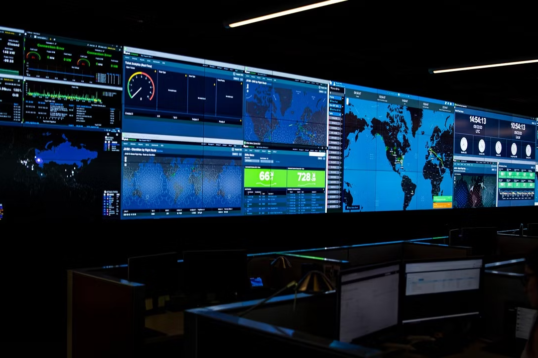 Several screens monitoring potential threats.