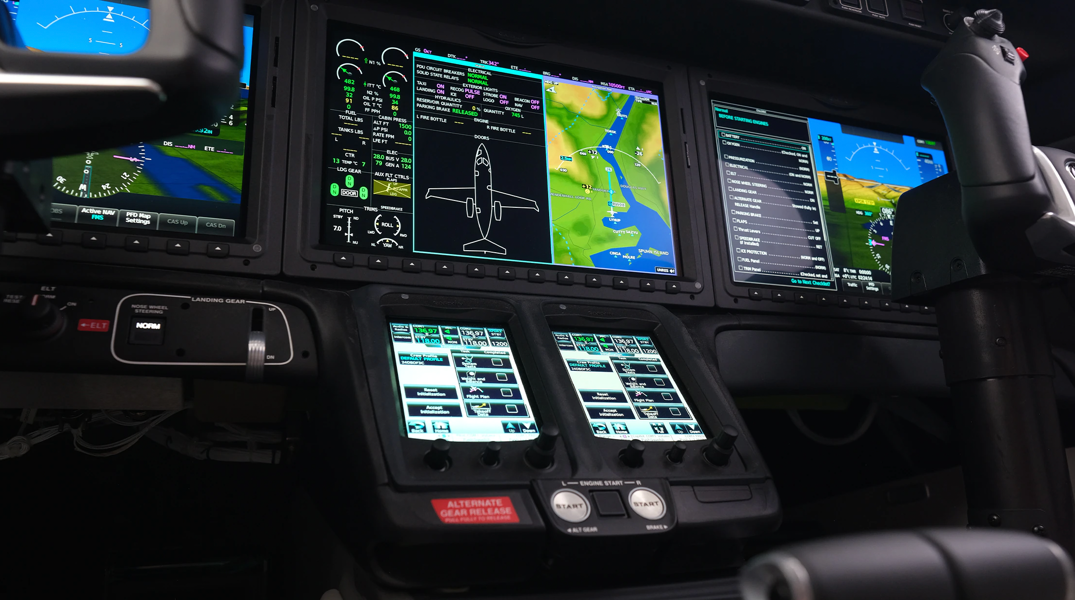 A closeup image of the displays in the HondaJet 2600 Cockpit.