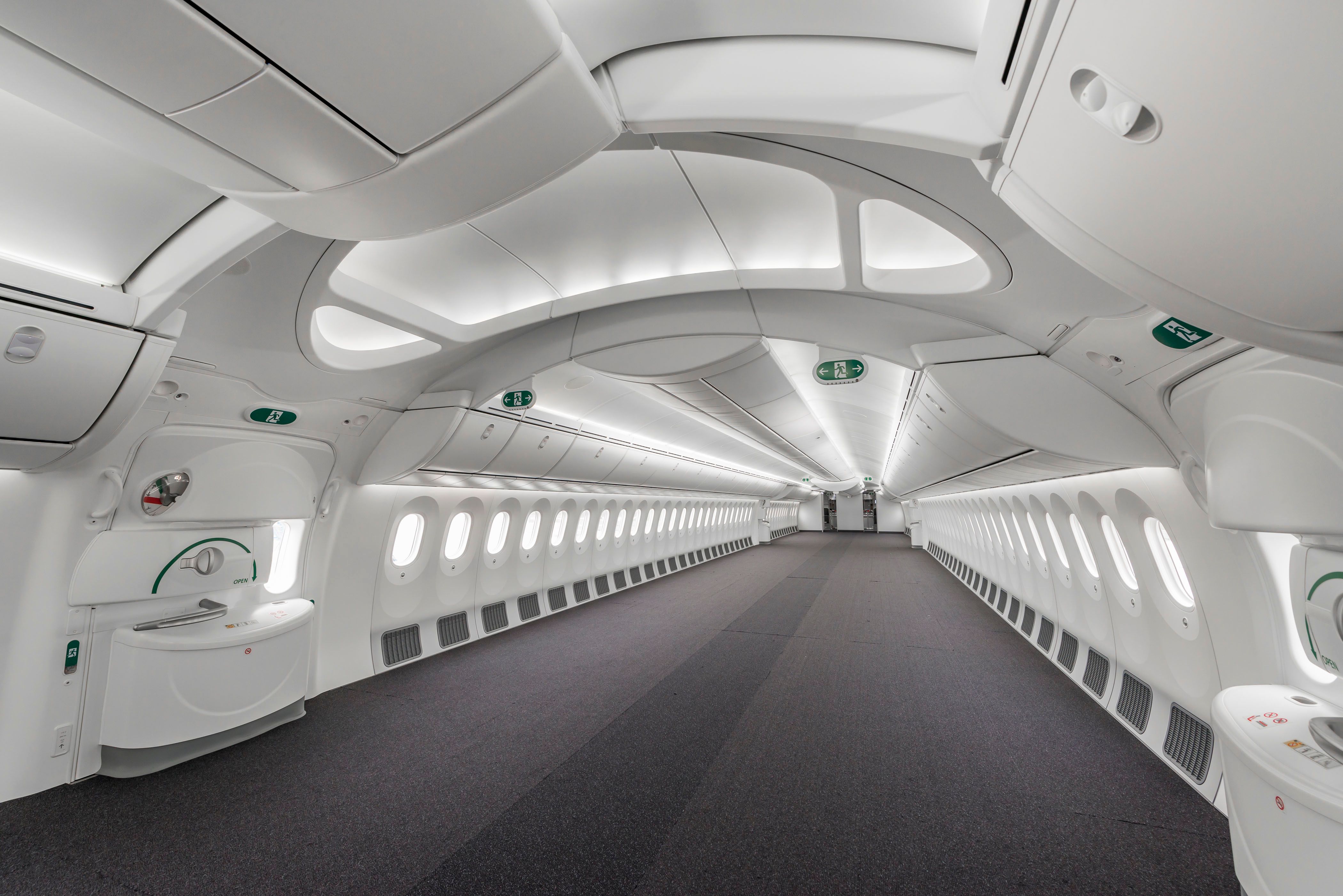 Inside a Boeing 787 without interior.