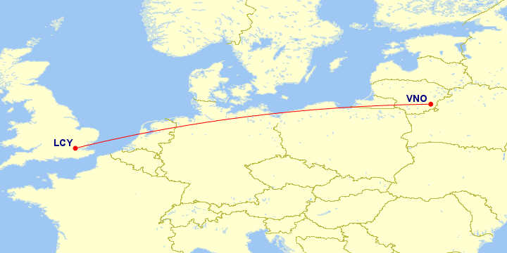 Route map; london city to vilnius