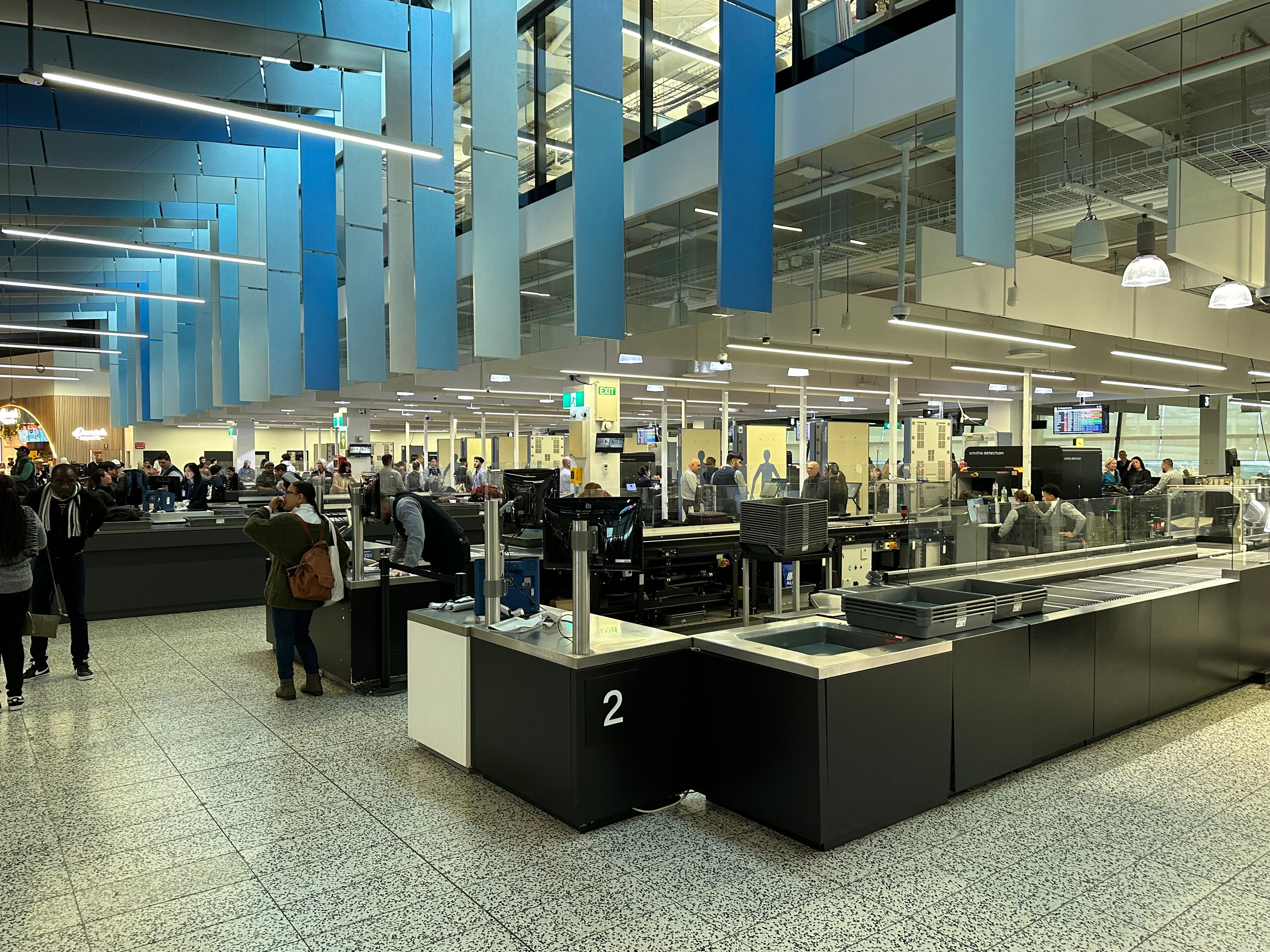 Inside Melbourne Airport's Terminal 4 Security Screening Area.