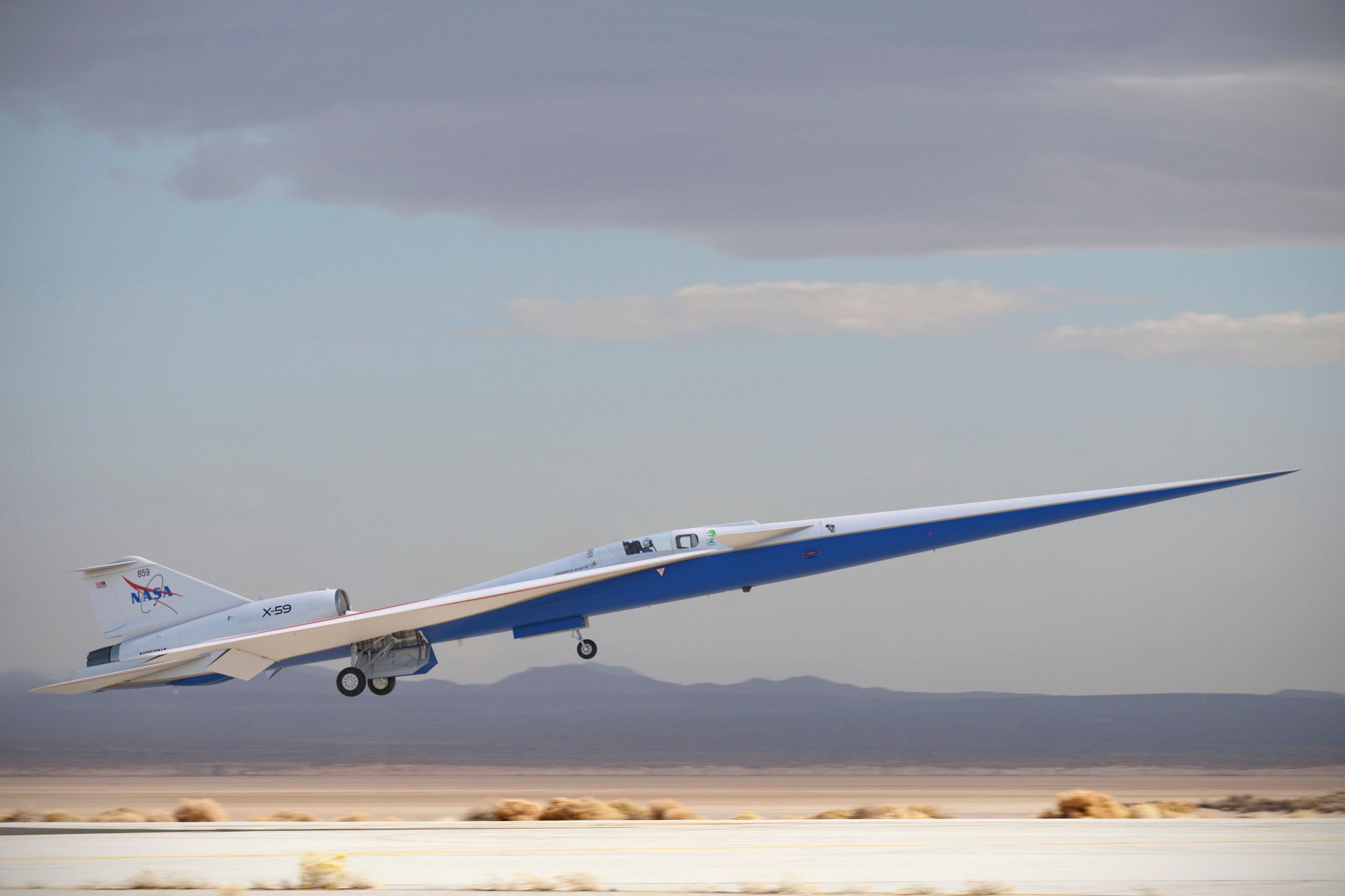 The NASA X-59 taking off.