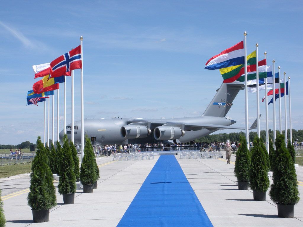 A NATO C-17 aircraft parked.