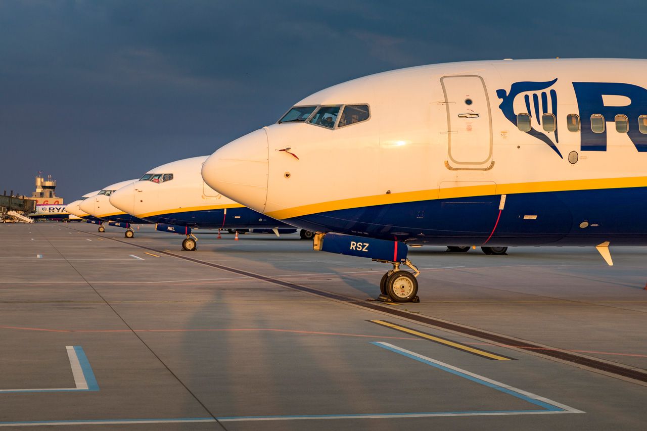 Ryanair Aircraft Noses Lined Up In The Sun