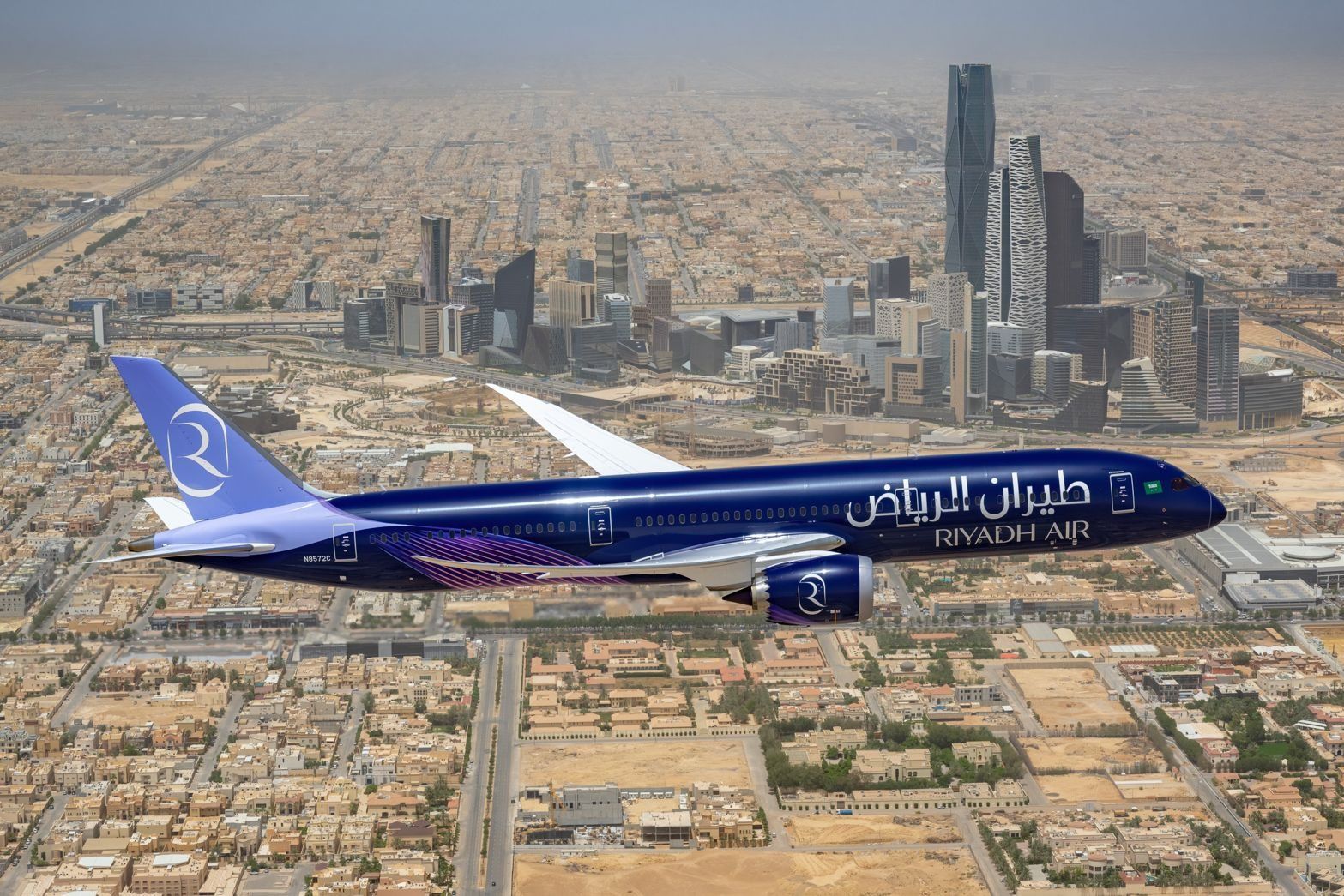 Riyadh Airways' first Boeing 787 flies over Riyadh, Saudi Arabia