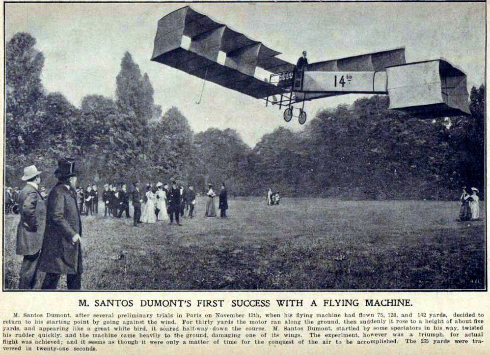 1906 illustration of newspaper report of Alberto Santos-Dumonts 12 November flight.