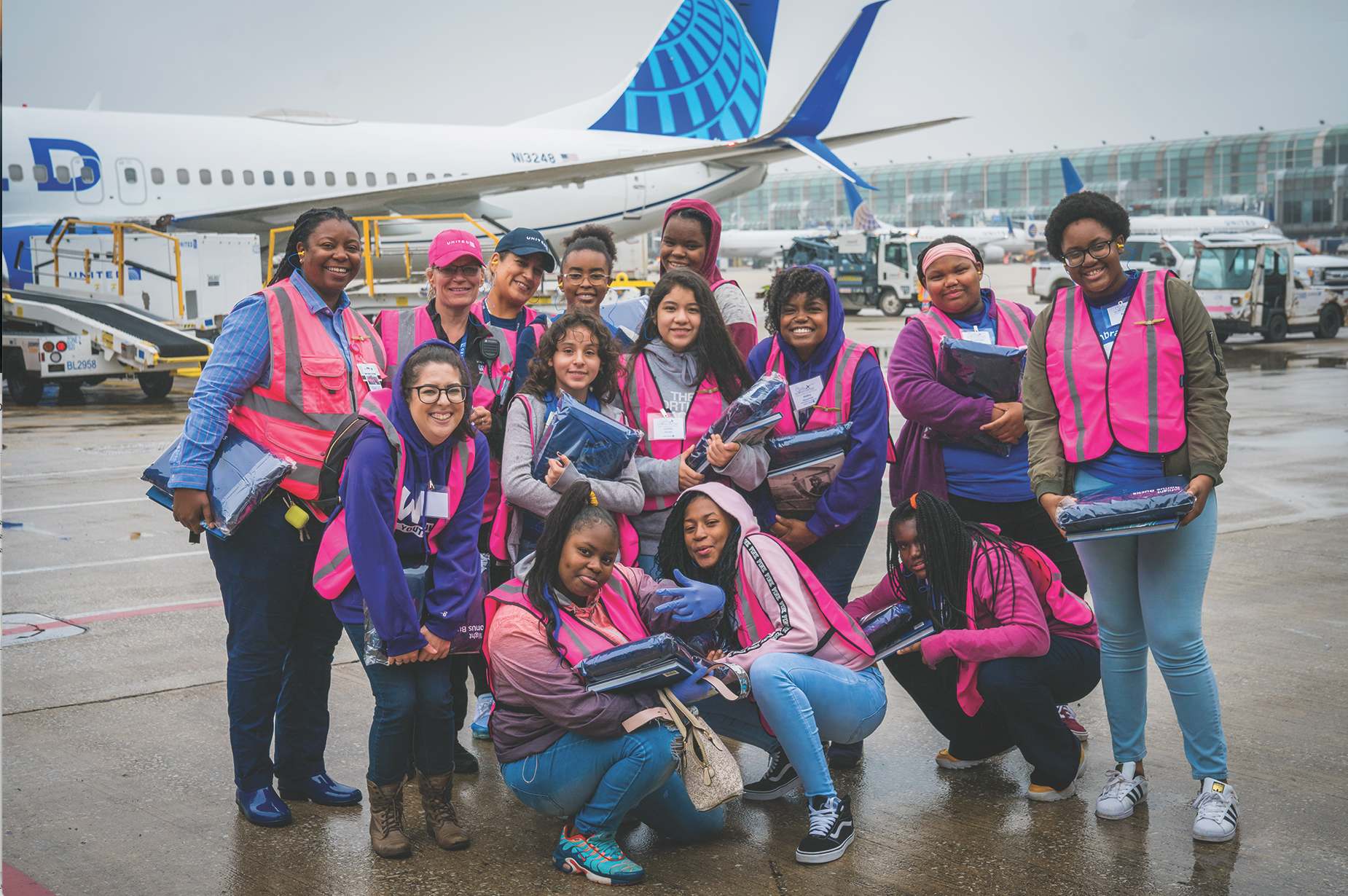 United Airlines hosts girls on Girls in Aviation Day at Chicago O'Hare International Airport. 