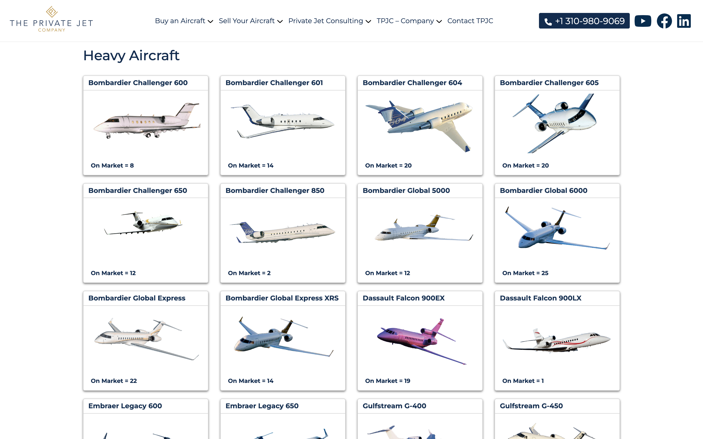 A Screenshot of several different models of business aircraft.