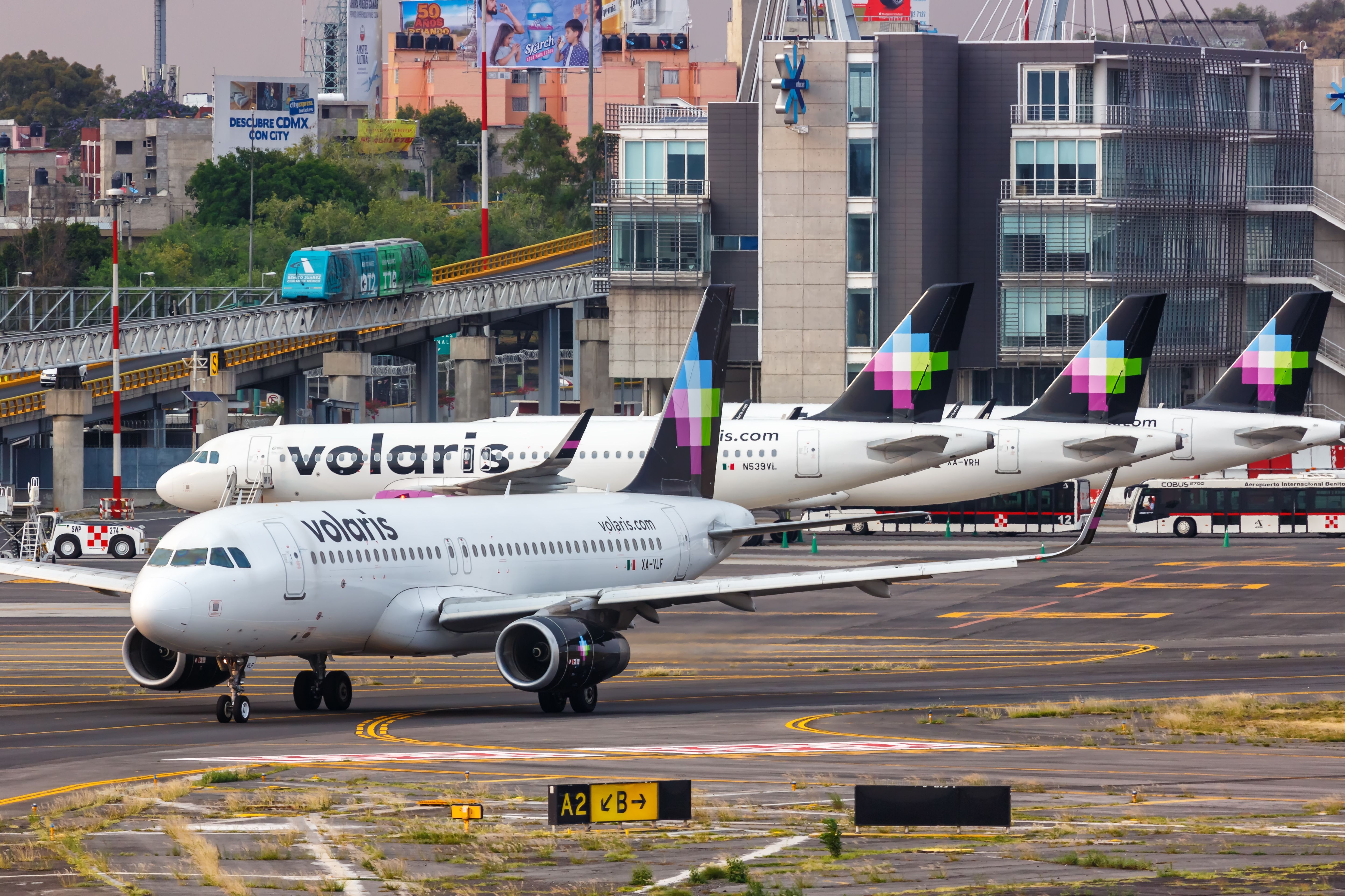 Several Volaris aircraft at MEX