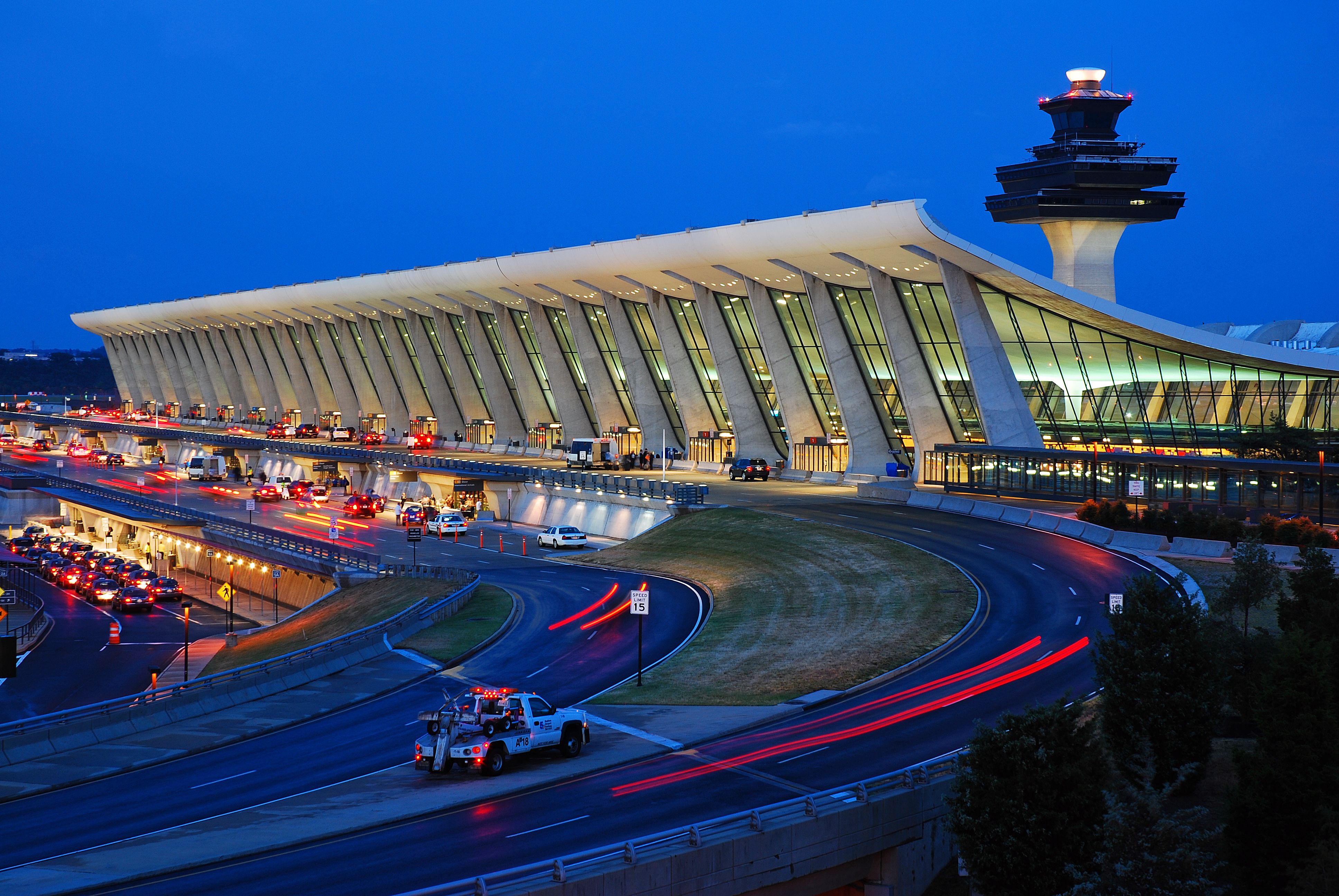 Outside the terminal building of Washington Dulles International airport.