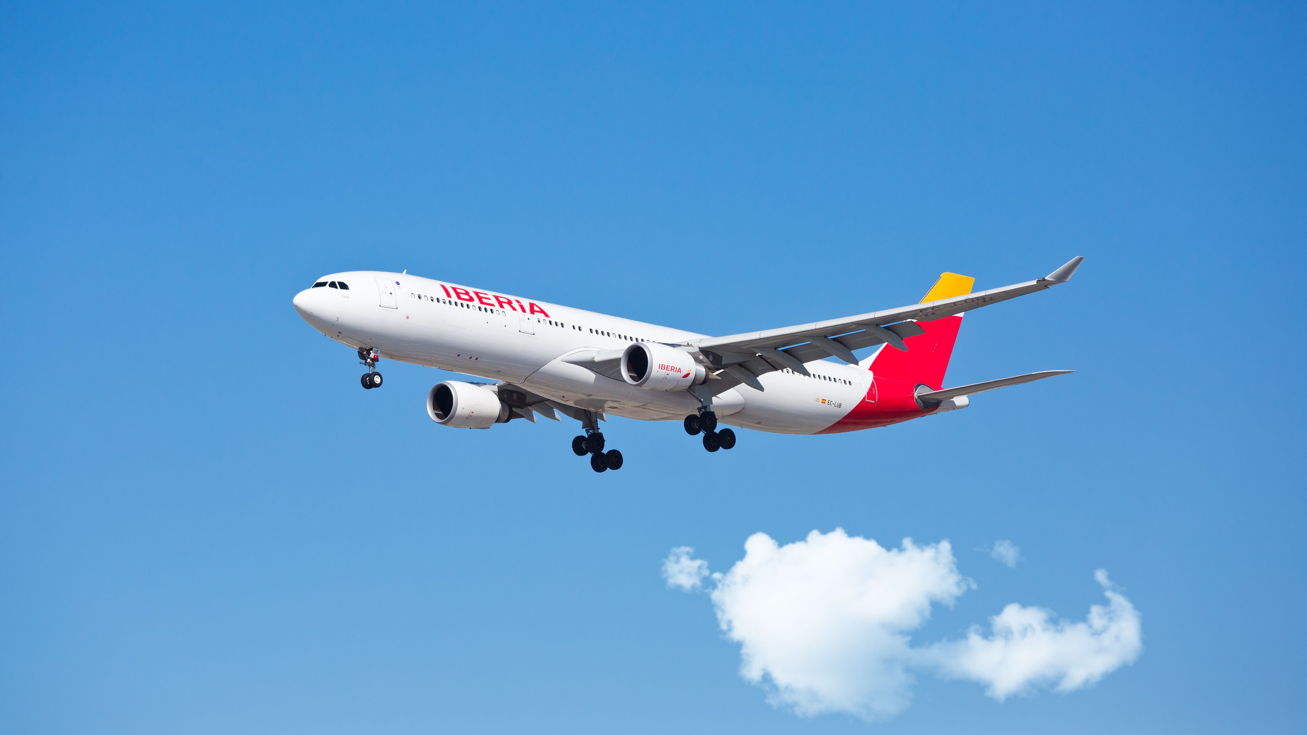 An Iberia Airbus A330 about to land.