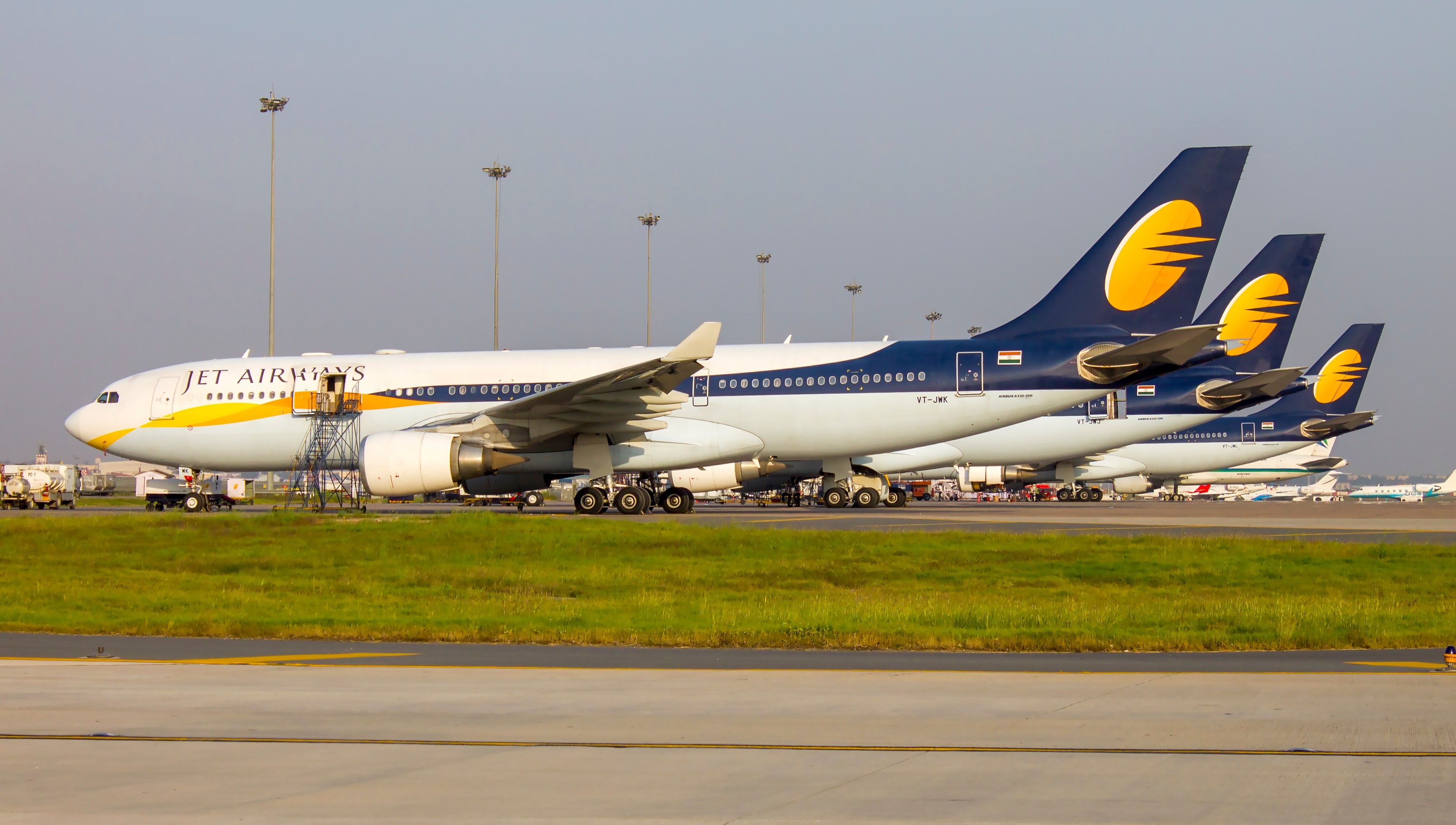 Jet Airways Airbus A330 planes parked at Delhi Airport