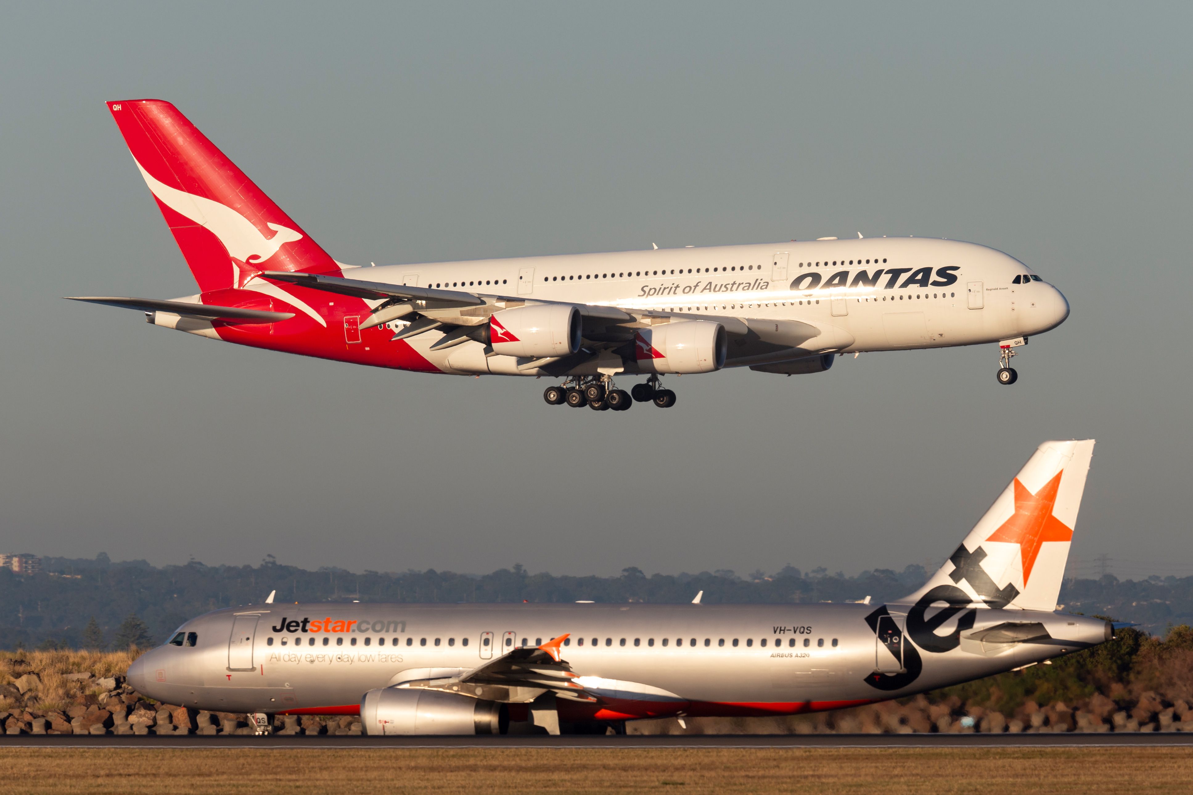 Qantas Airbus A380 and Jetstar A320