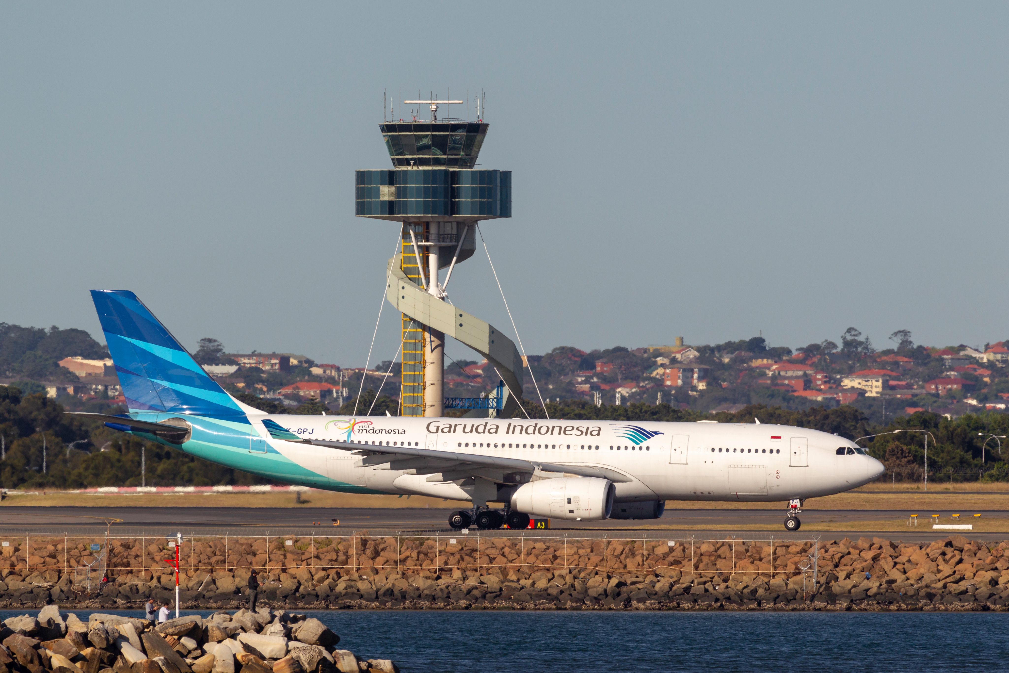 Garuda Indonesia Airlines Airbus A330 airliner taking off from Sydney Airport