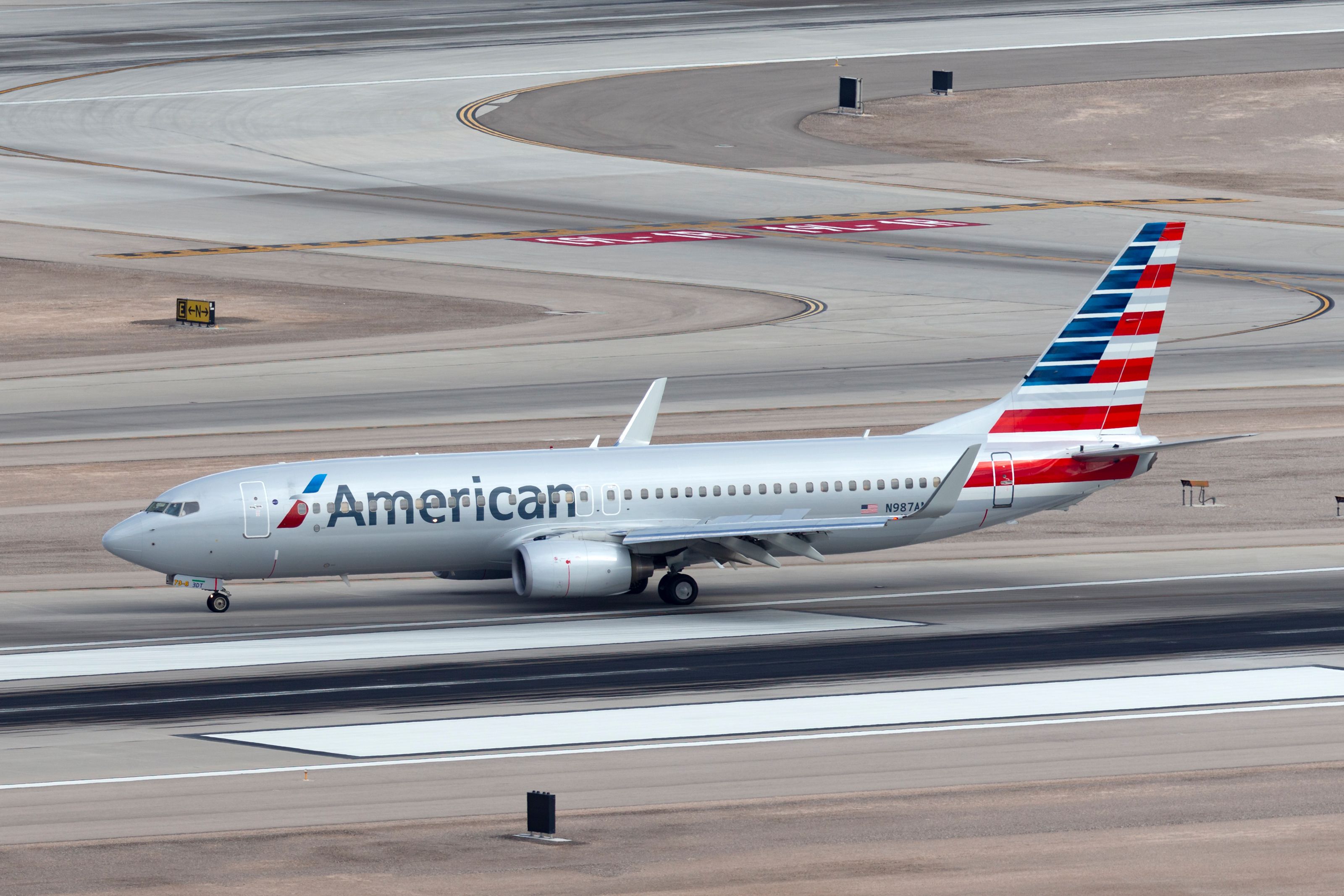 An American Airlines Boeing 737 on an airport apron.