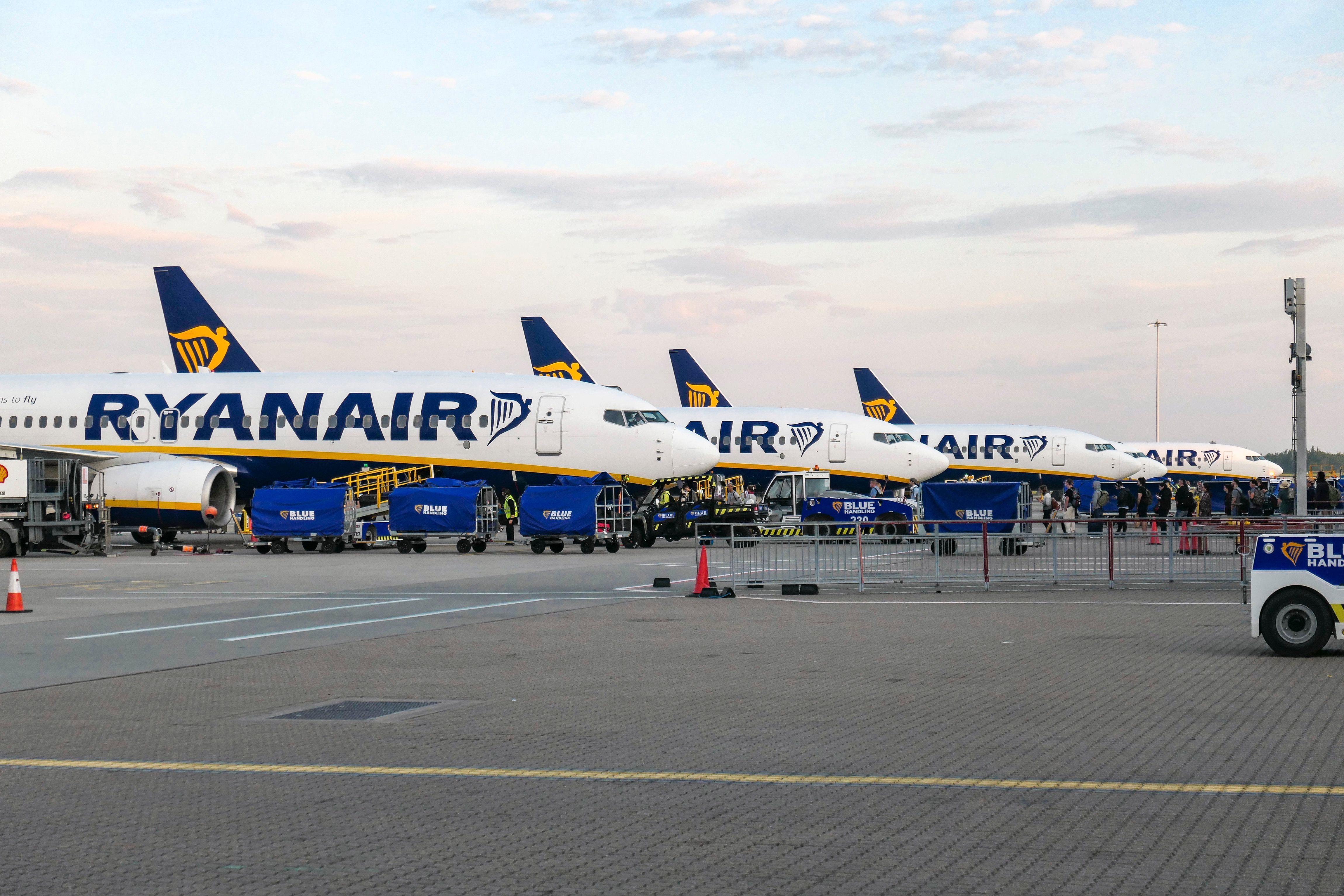 Ryanair Boeing 737-800s on the tarmac at London Stansted Airport