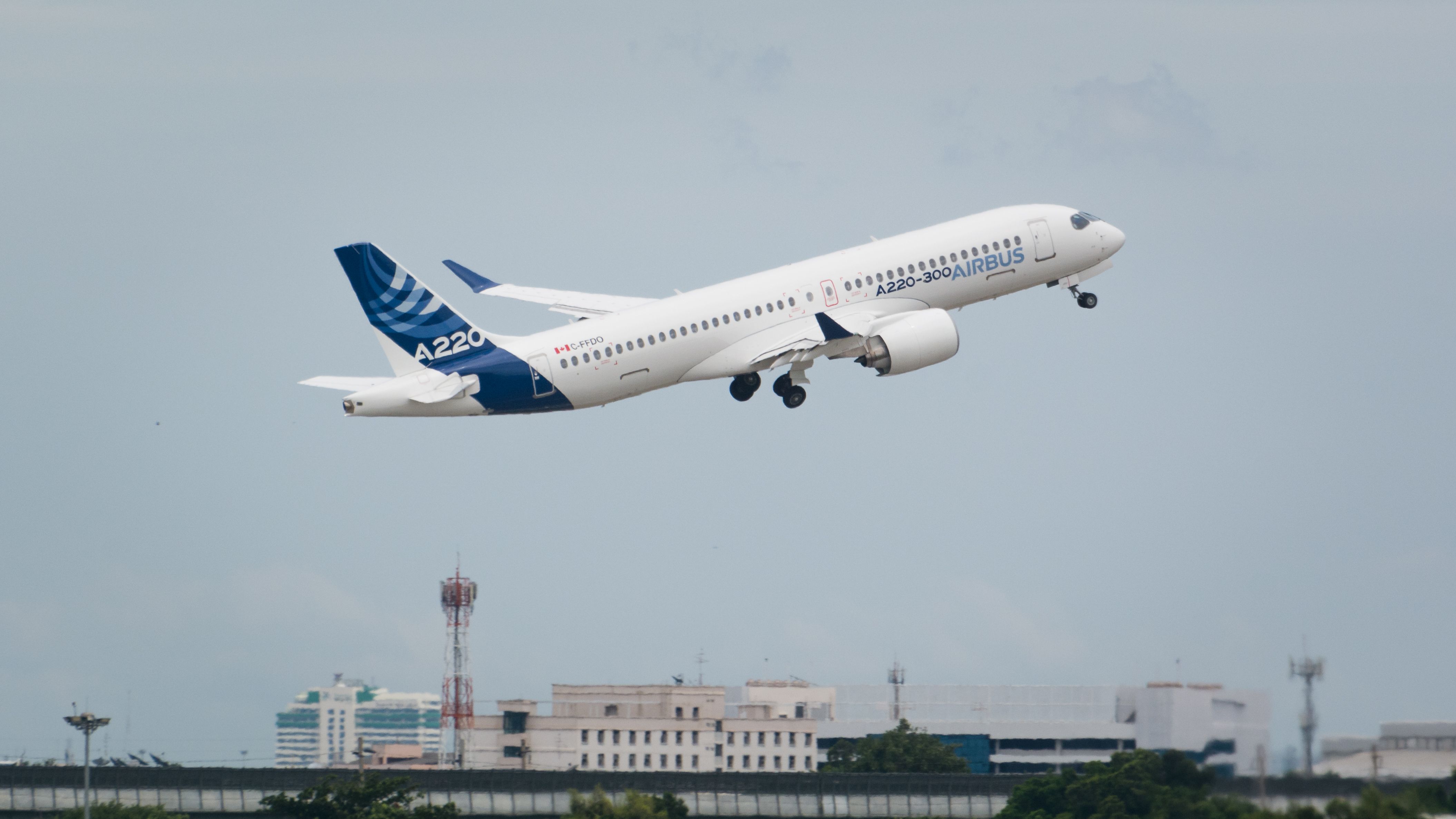 Airbus A220 departing Donmueang International Airport, Bangkok