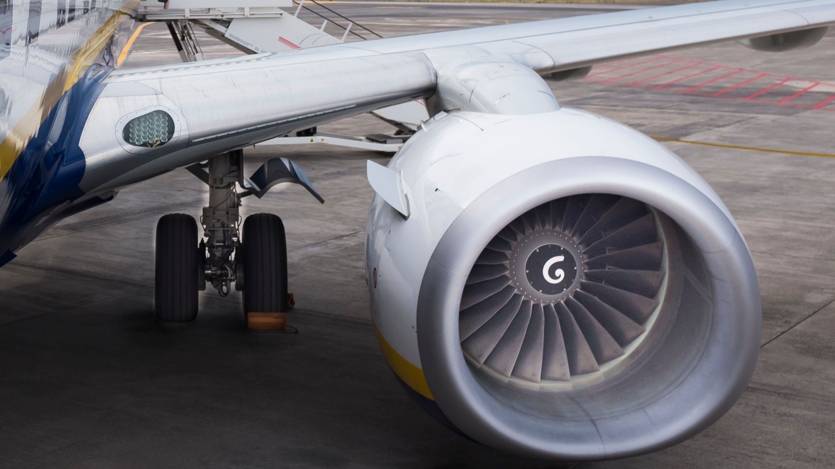 A closeup of a CFM56 engine.