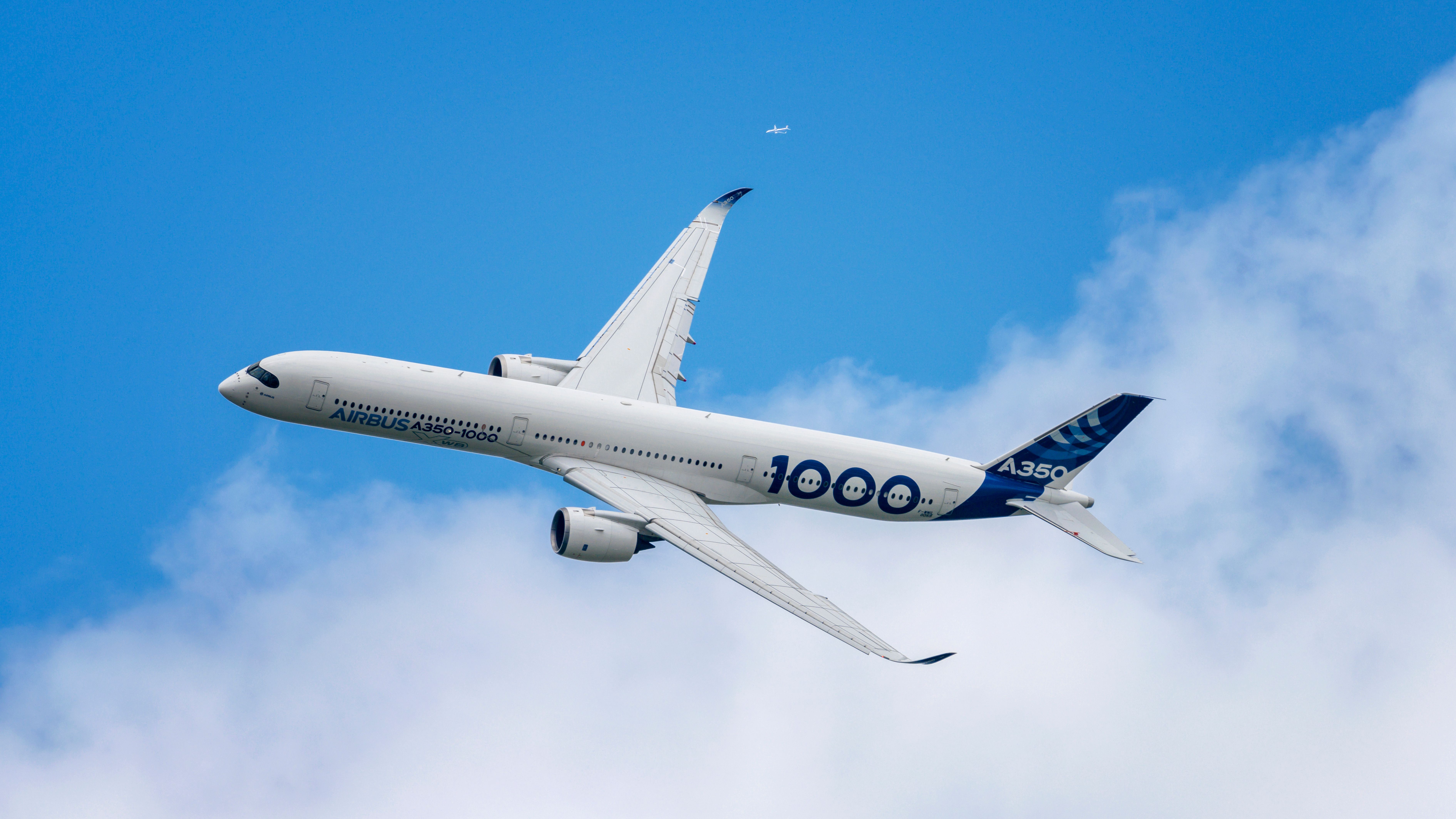 An Airbus A350-1000 flying in the sky.