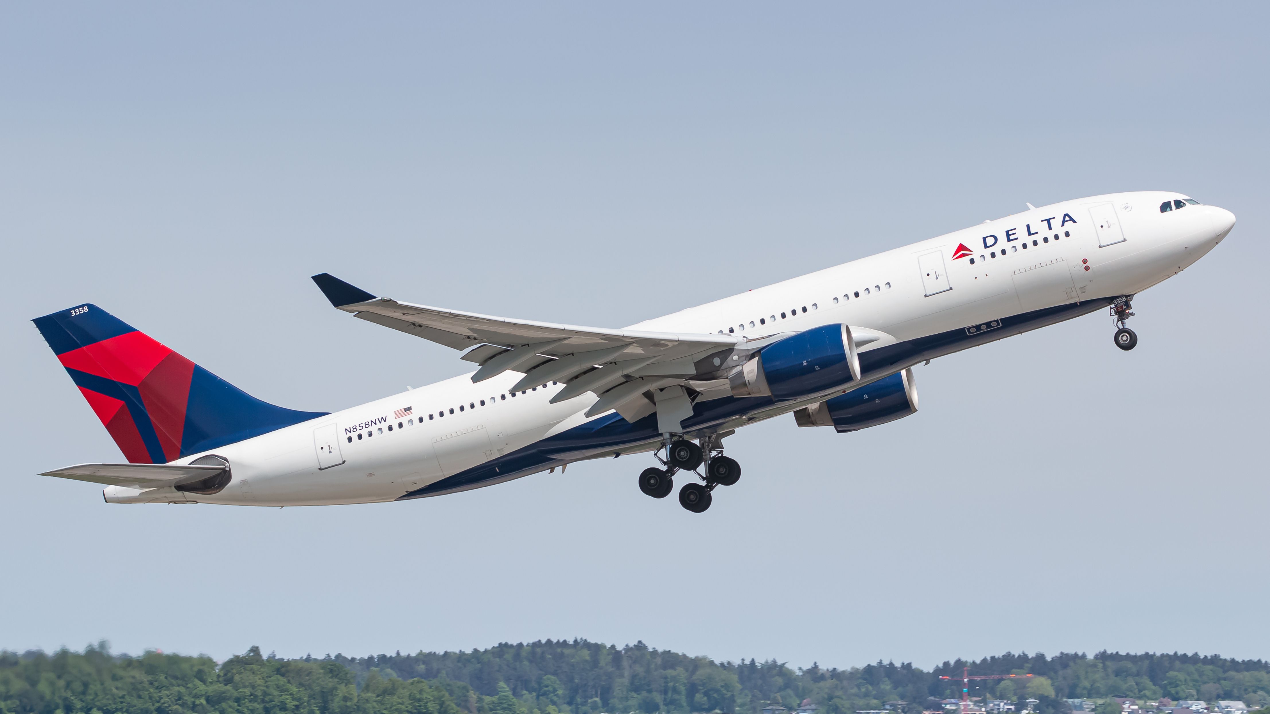 A Delta Air Lines Airbus A330 just after take off.
