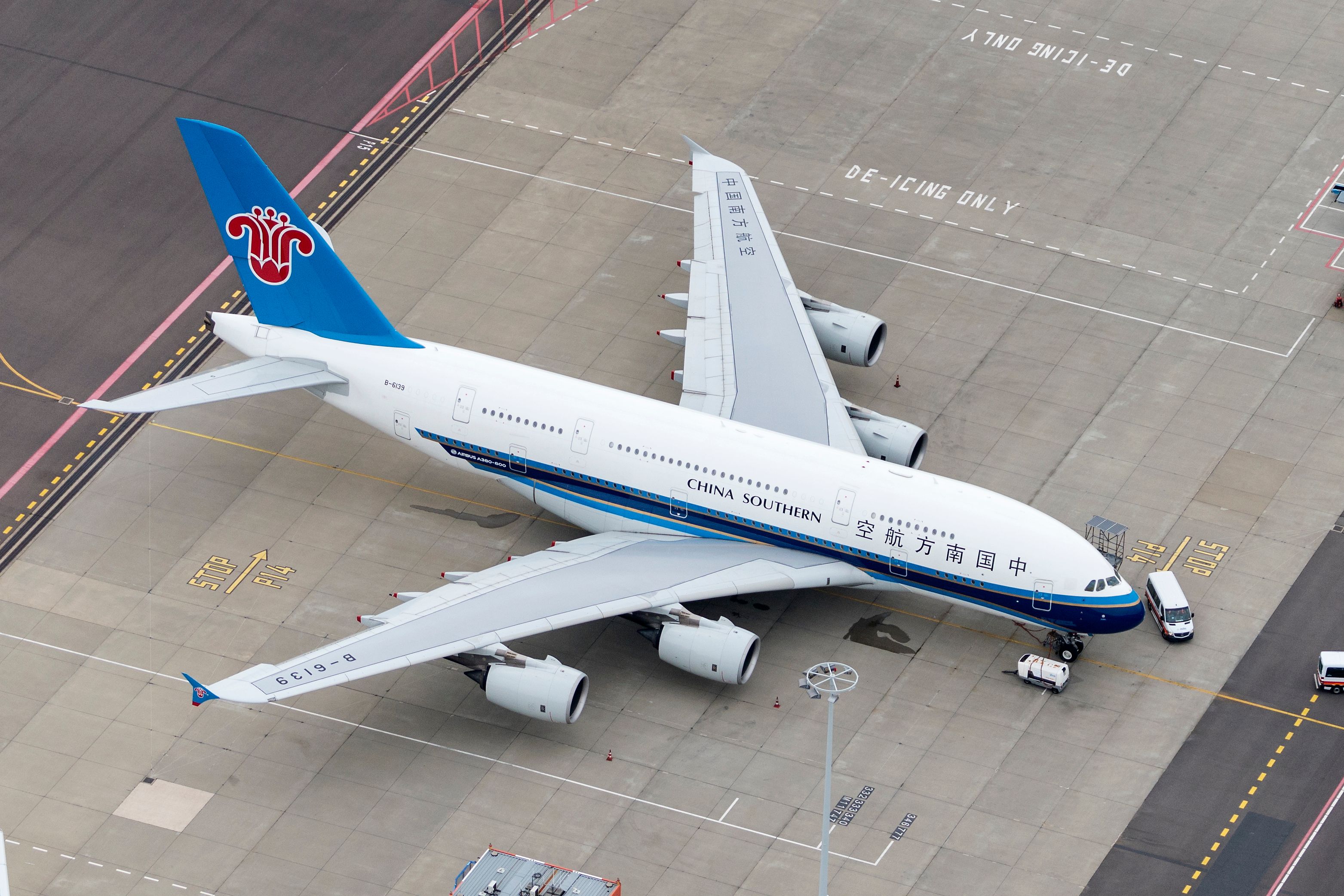 A China Southern A380 parked at an airport.