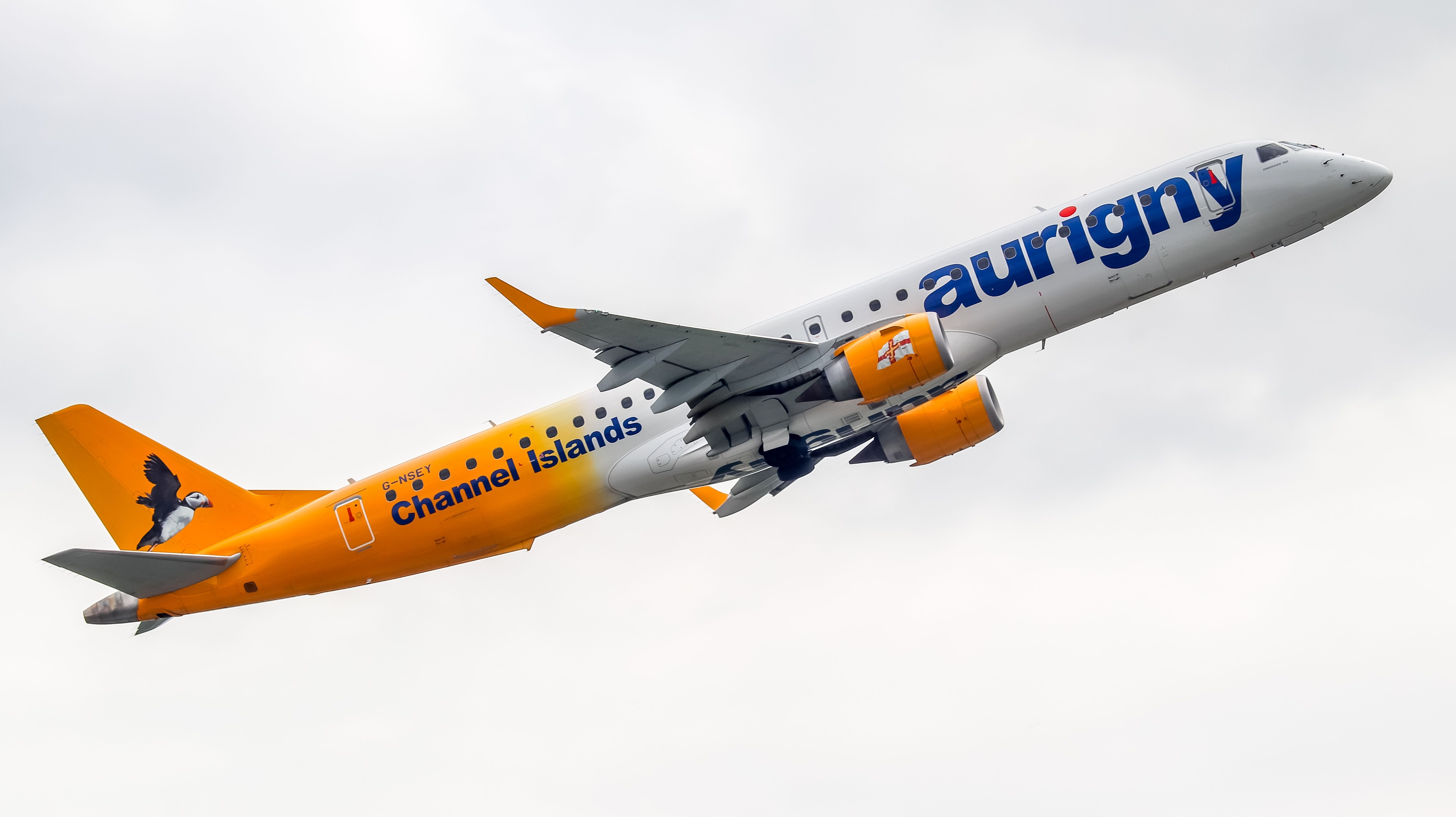 Aurigny Embraer E195 Departing From Manchester Airport