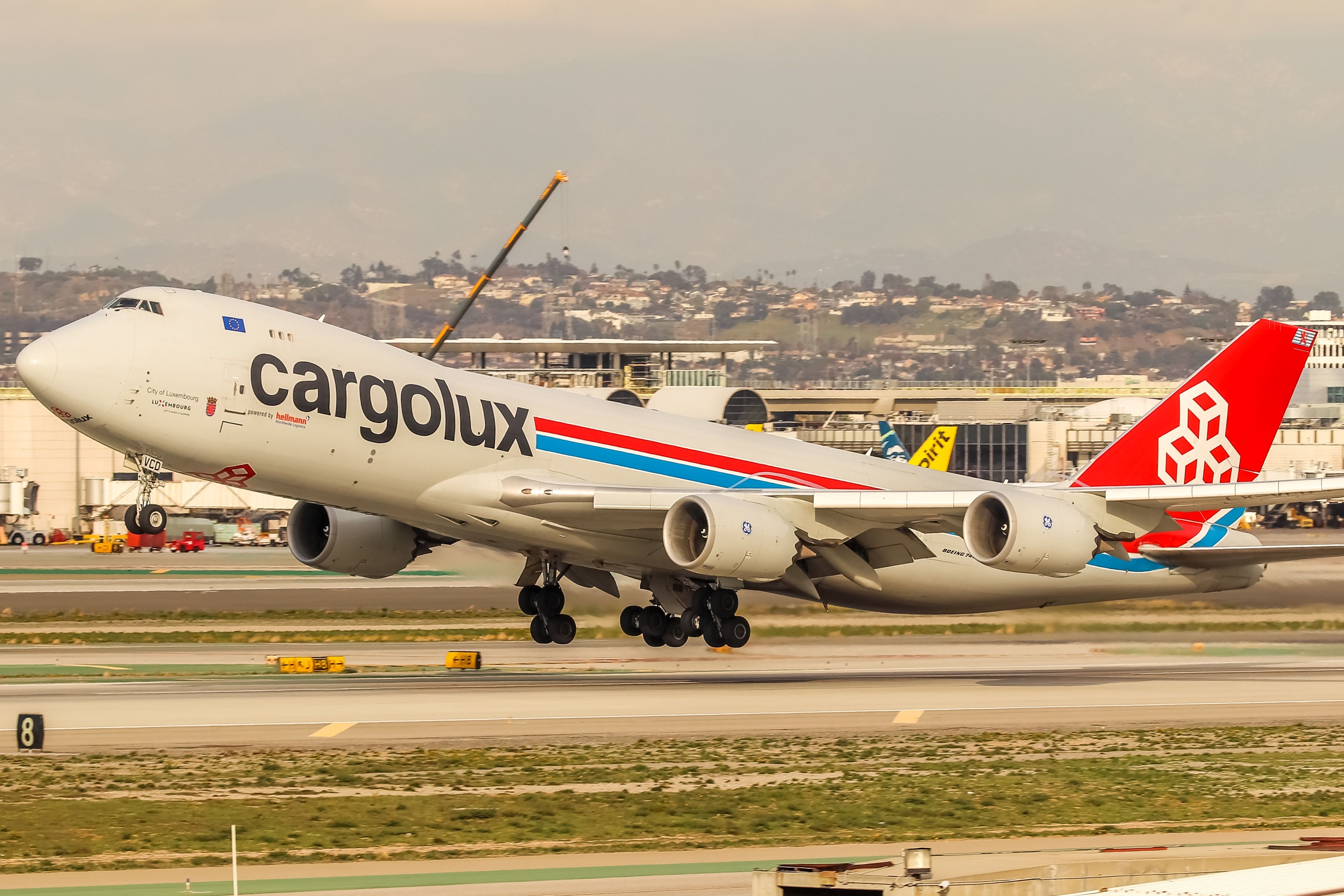 Cargolux Boeing 747-8F departing.