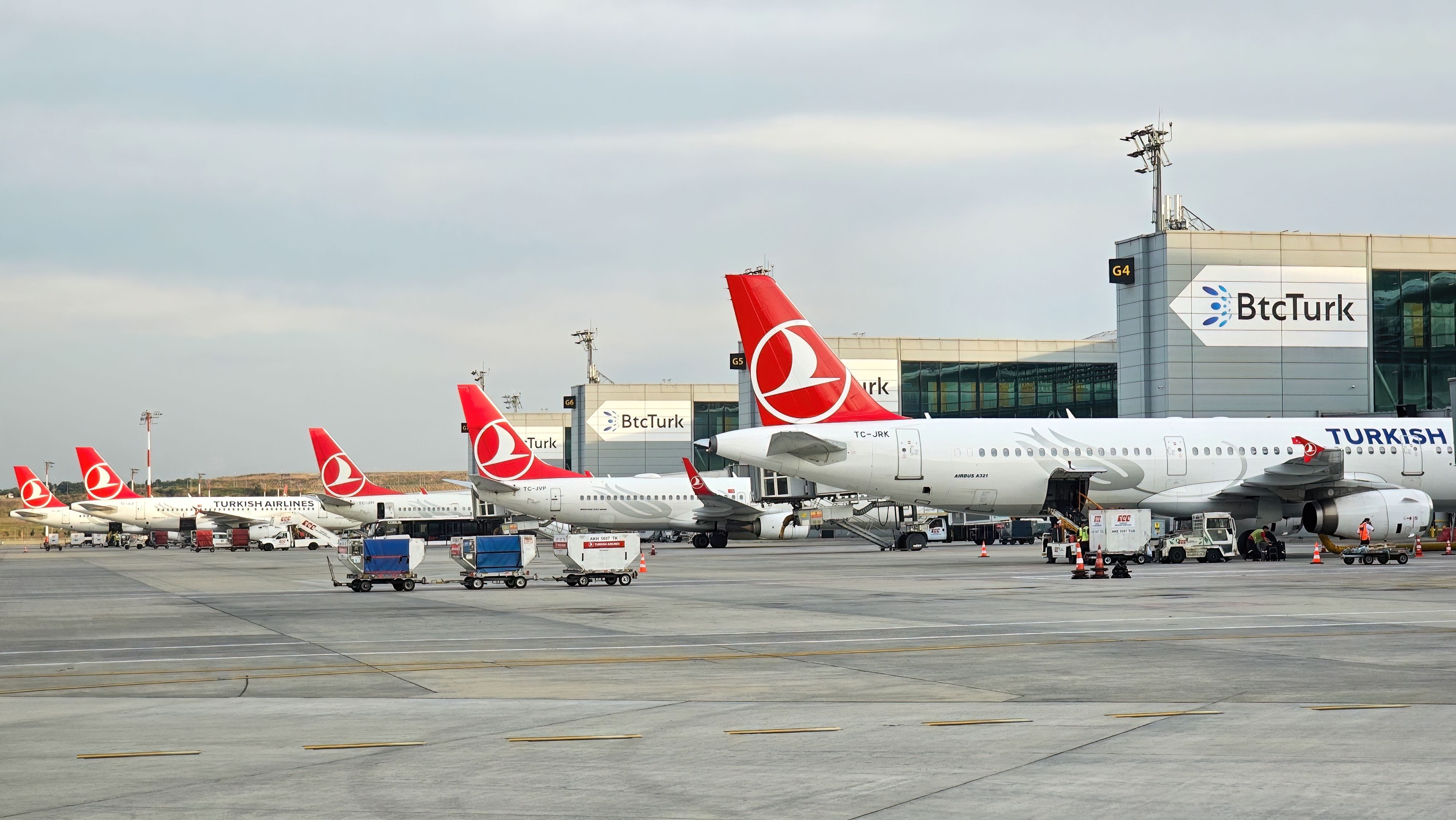Several Turkish Airlines Aircraft Parked At Istanbul Airport.