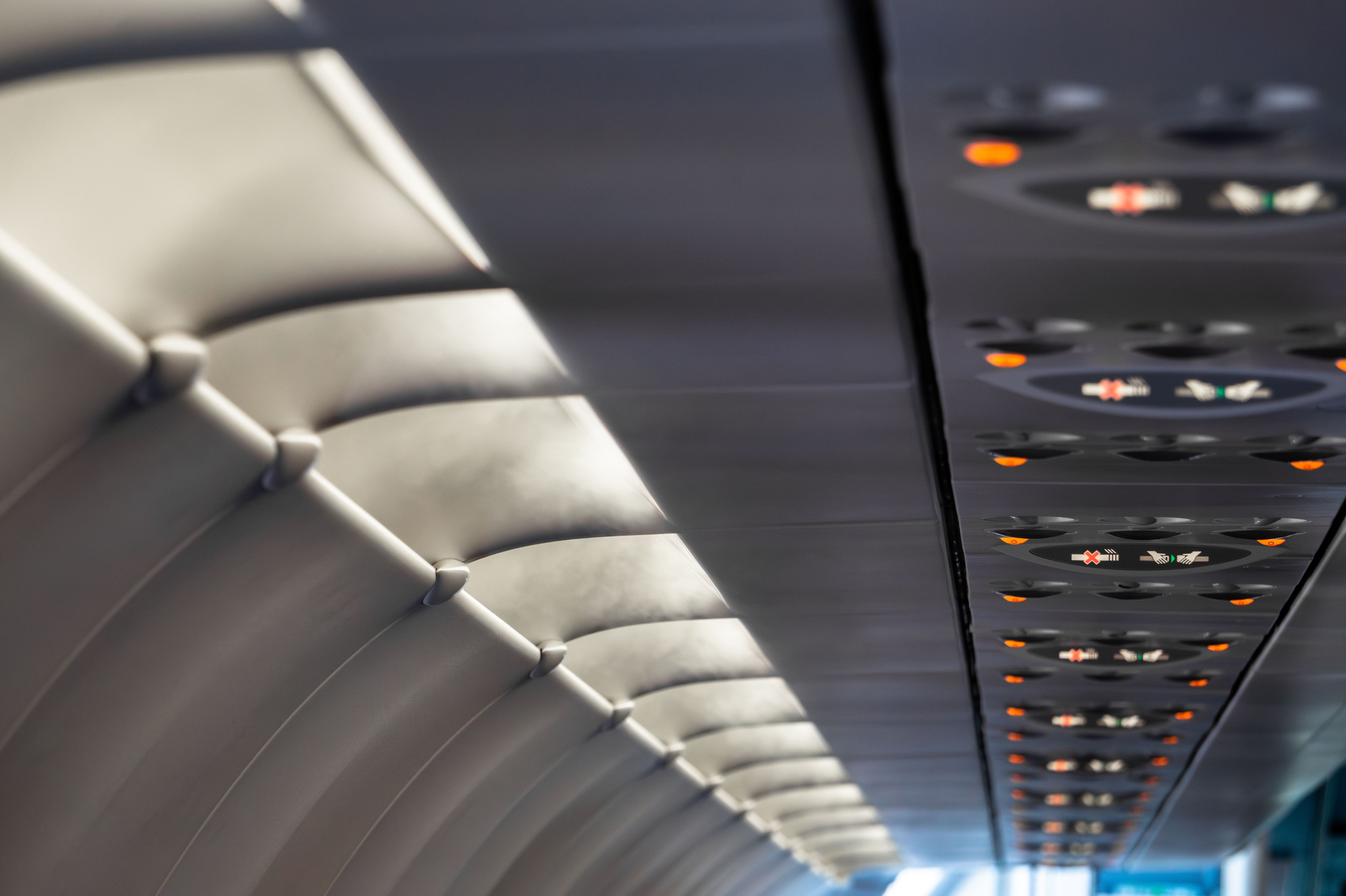 The ceiling of an aircraft cabin.