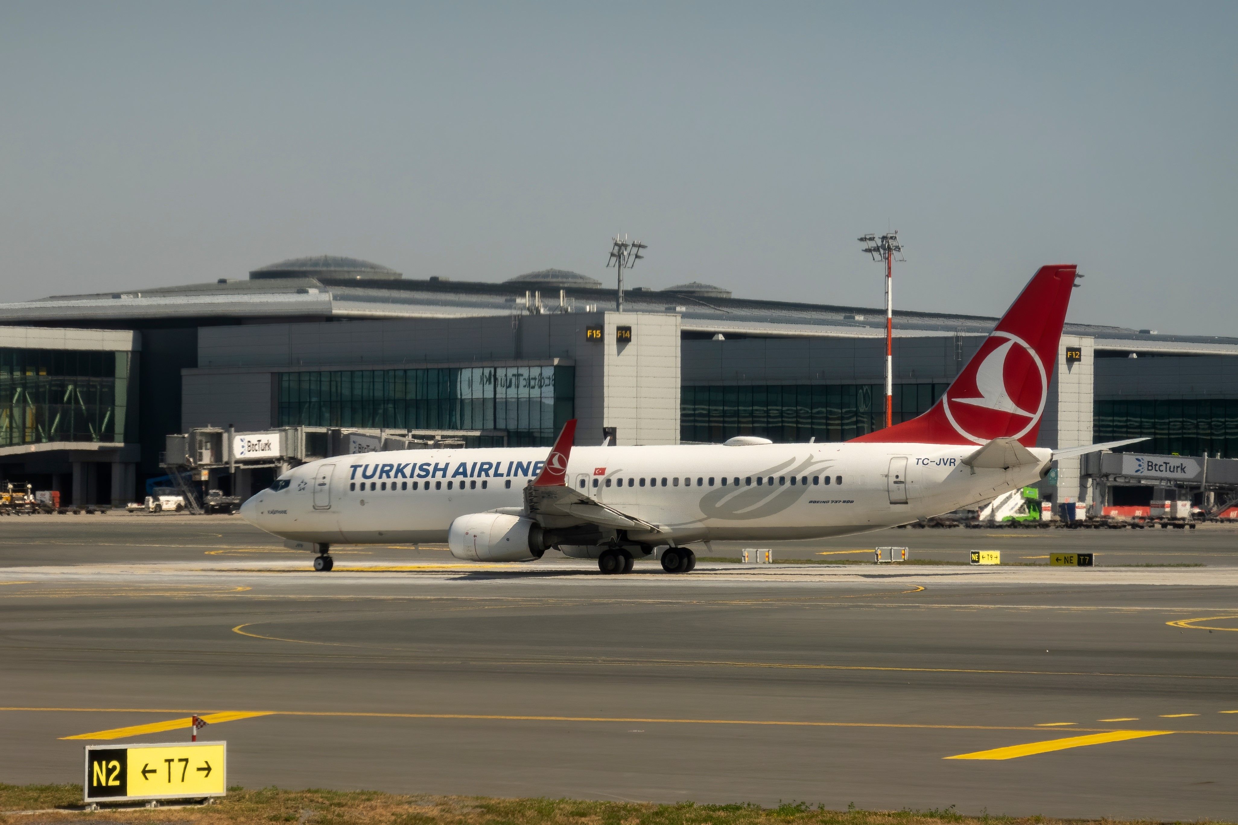 A Turkish Airlines Boeing 737 Taxiing At Istanbul Airport.