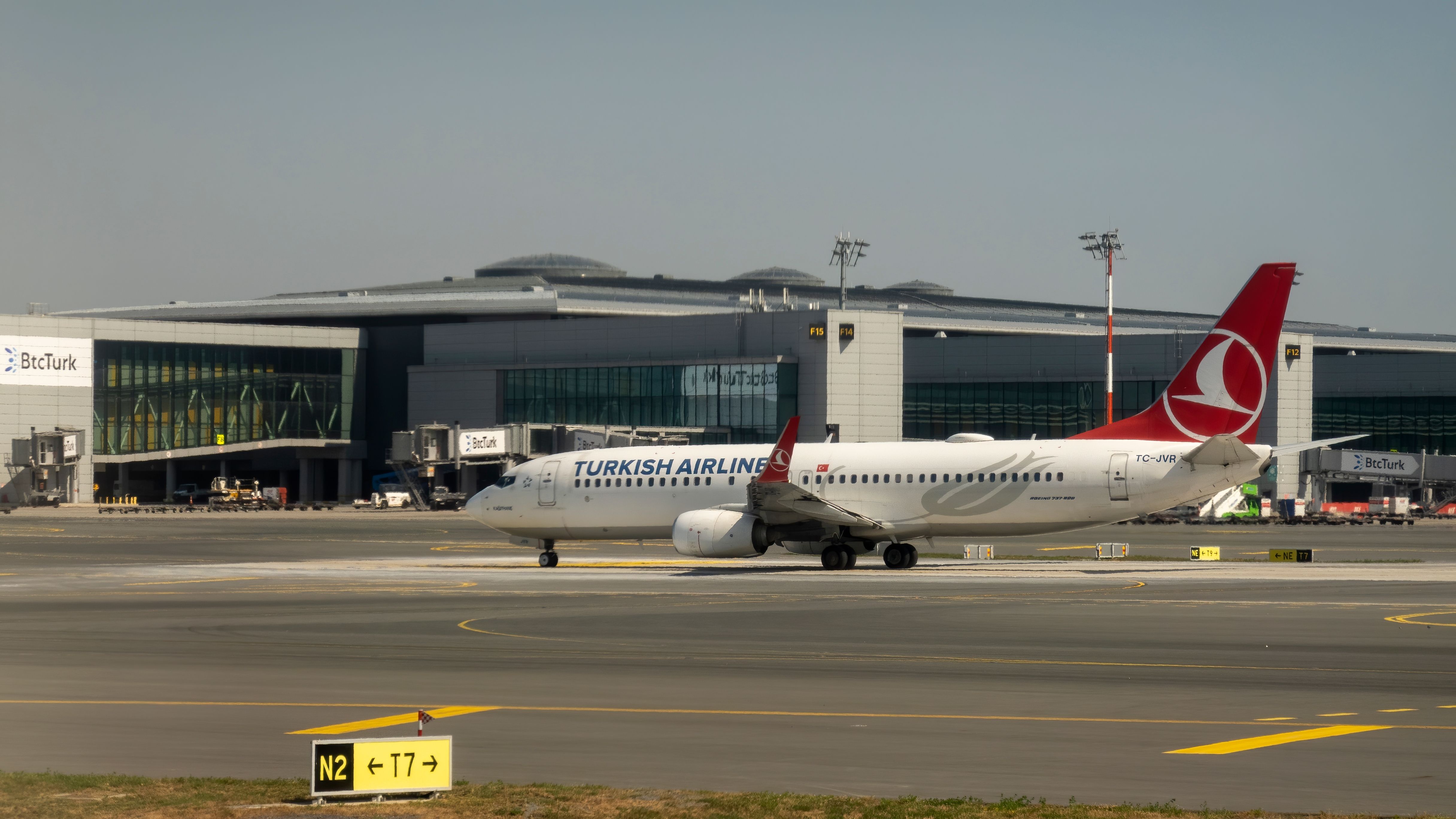 A Turkish Airlines Boeing 737 Taxiing At Istanbul Airport.