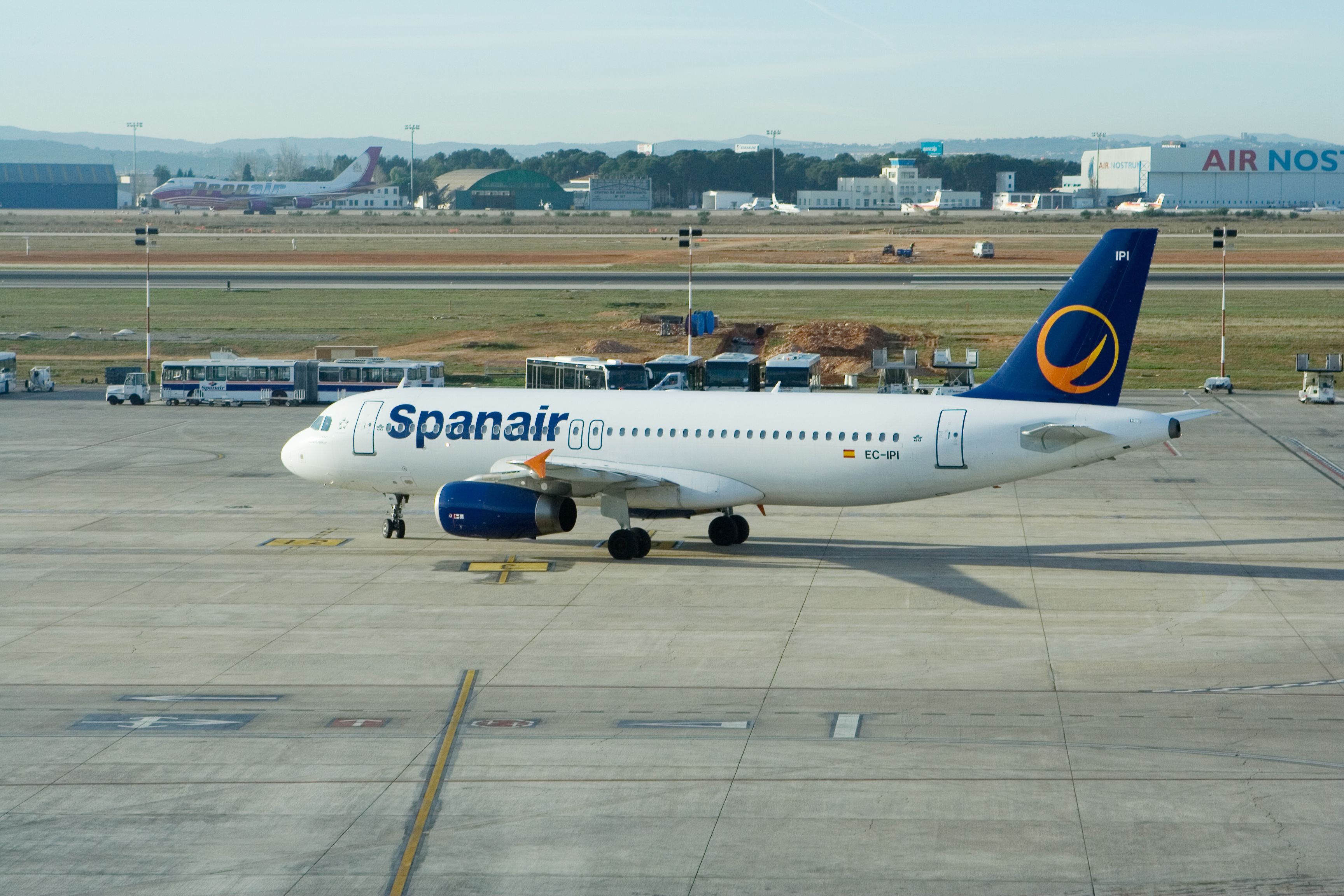 A Spanair aircraft taxiing to the runway.