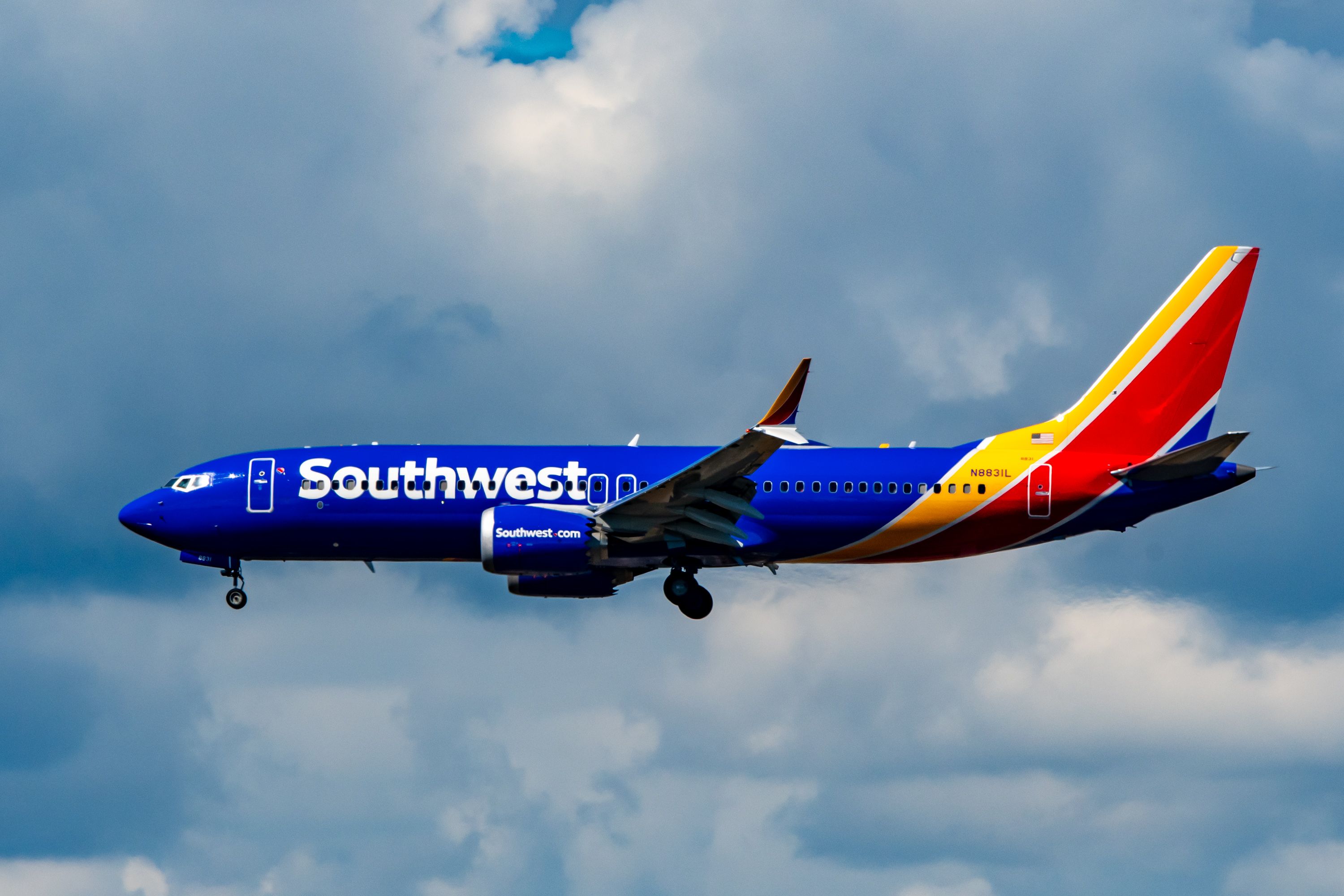 Southwest Airlines Boeing 737 MAX 8 on Final Below SEA Clouds