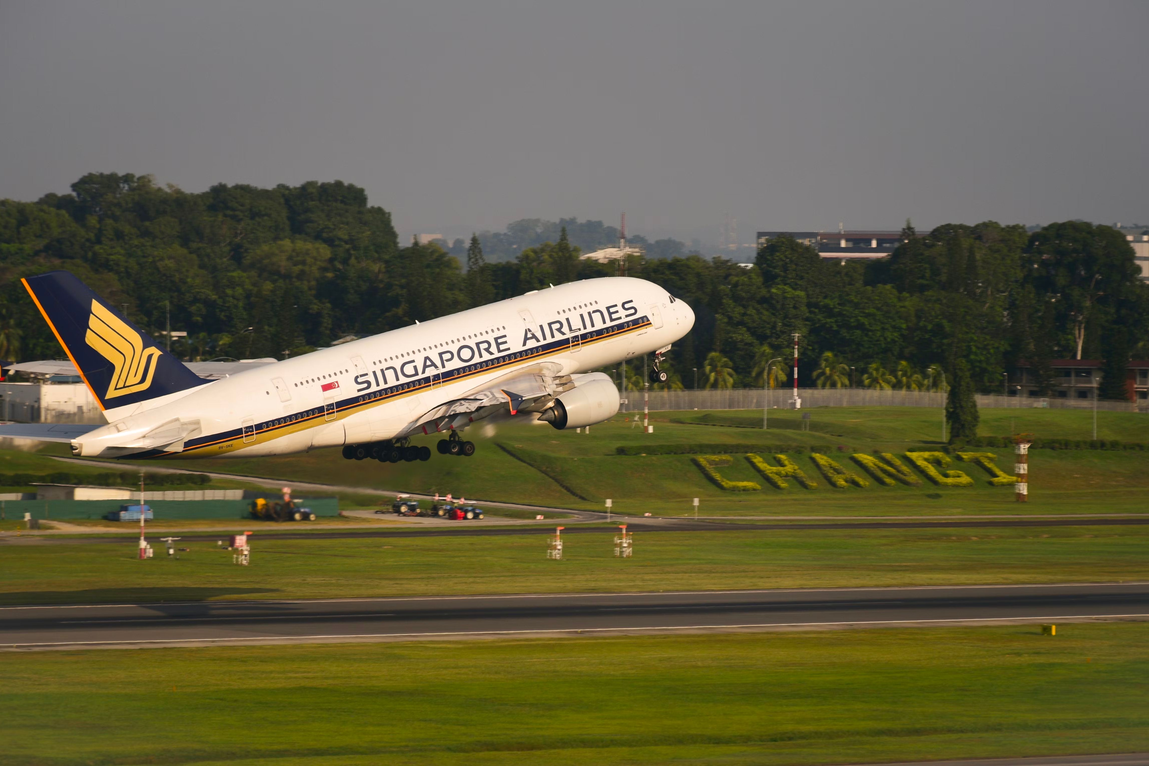 Singapore Changi Airport SIA A380 taking off
