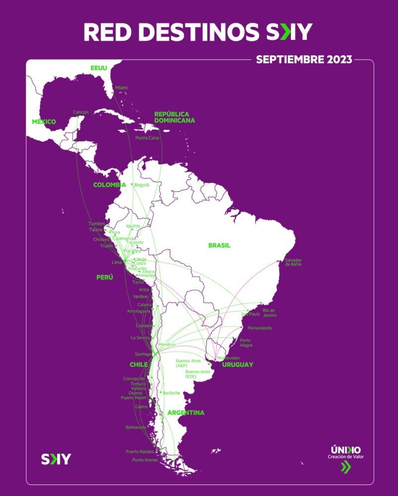 Sky Airline route map September 2023