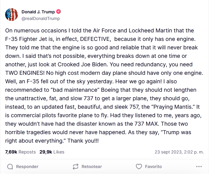 Donald Trump comments on the 737 and F-35 Fighter jet programs.