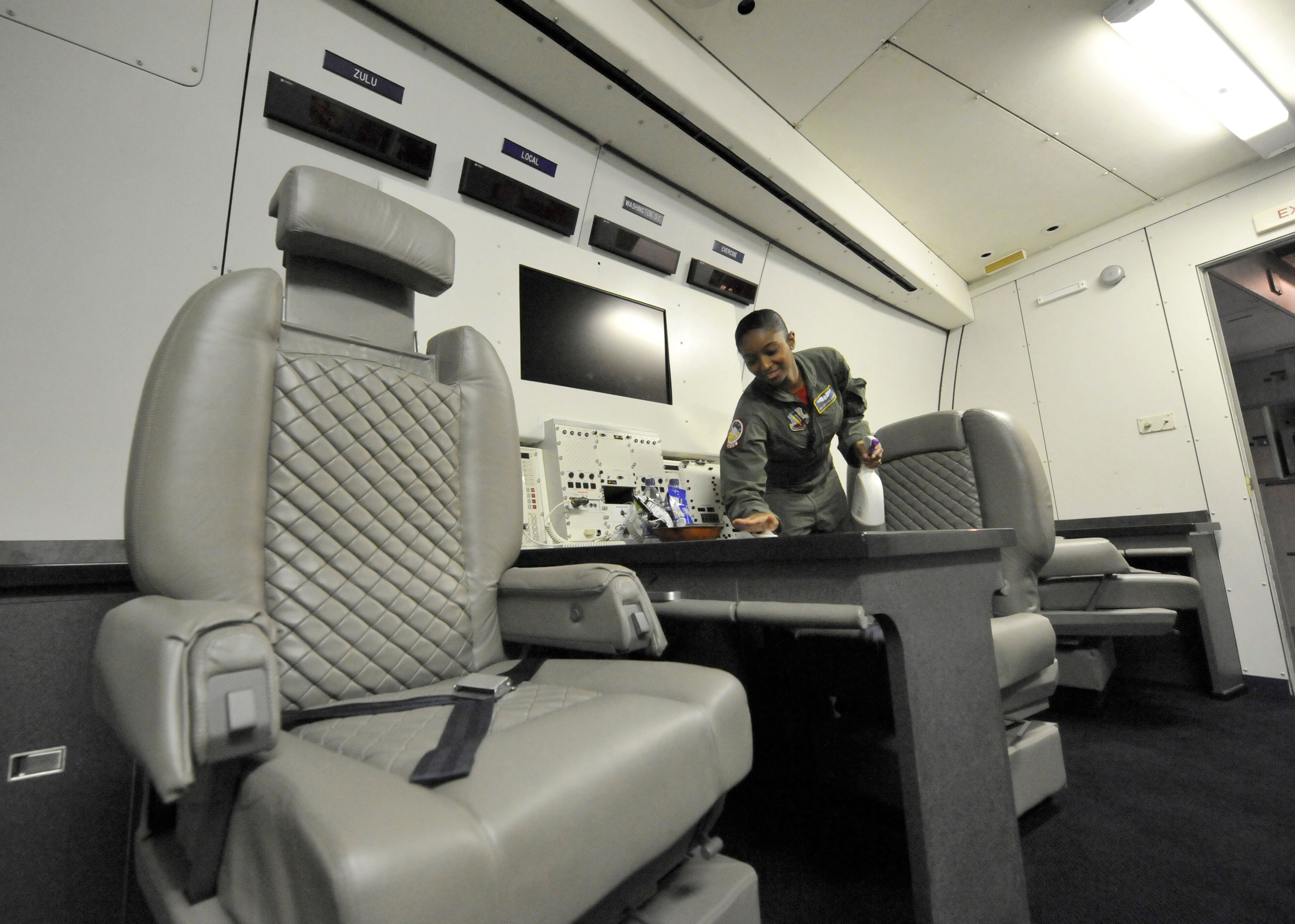 A personnel inside the E-4B aircraft.