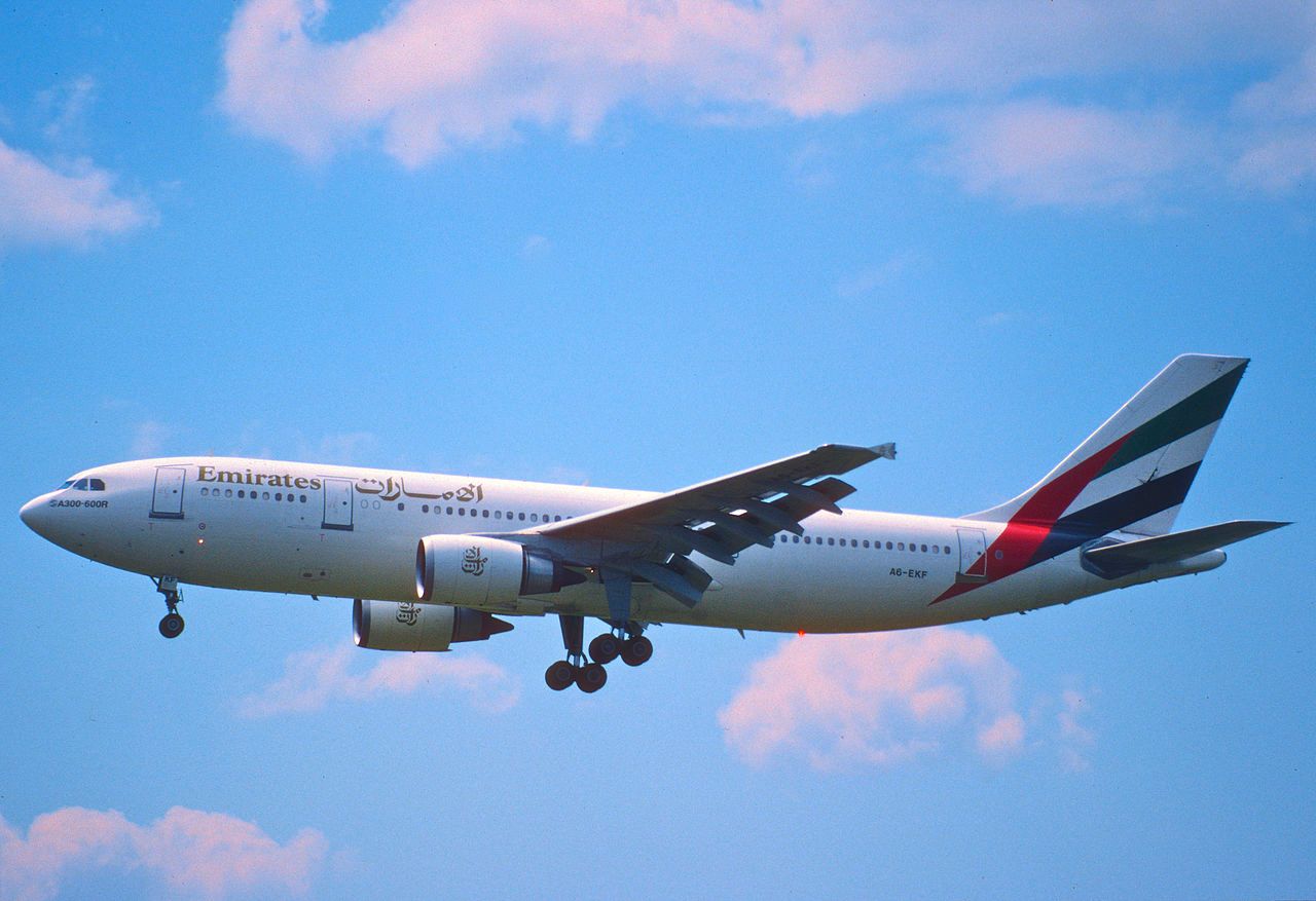An Emirates Airbus A300 about to land.