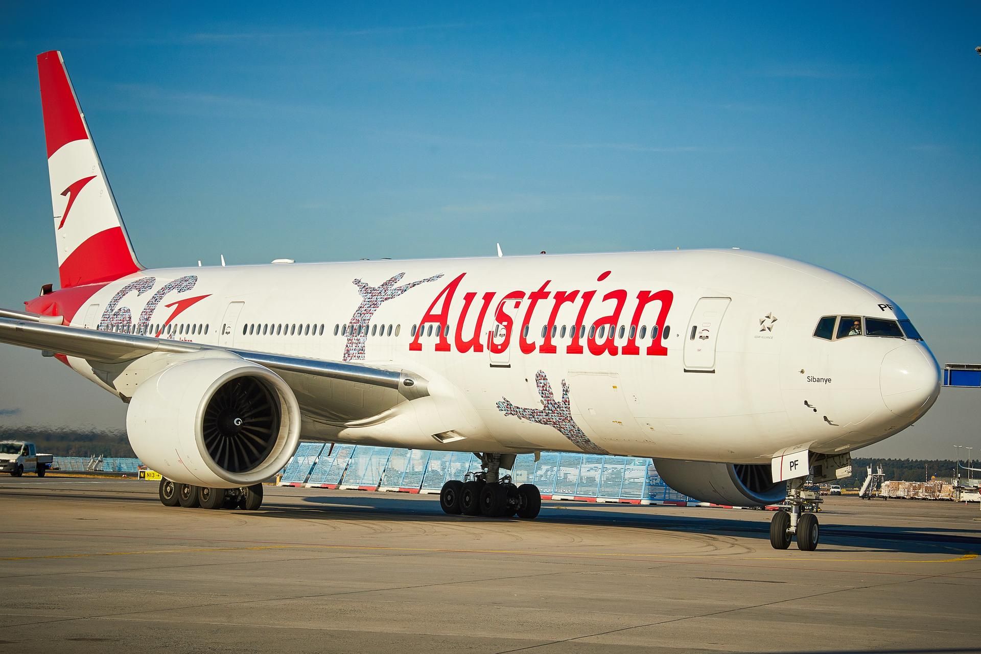 An Austrian Airlines Boeing 777 Taxiing.