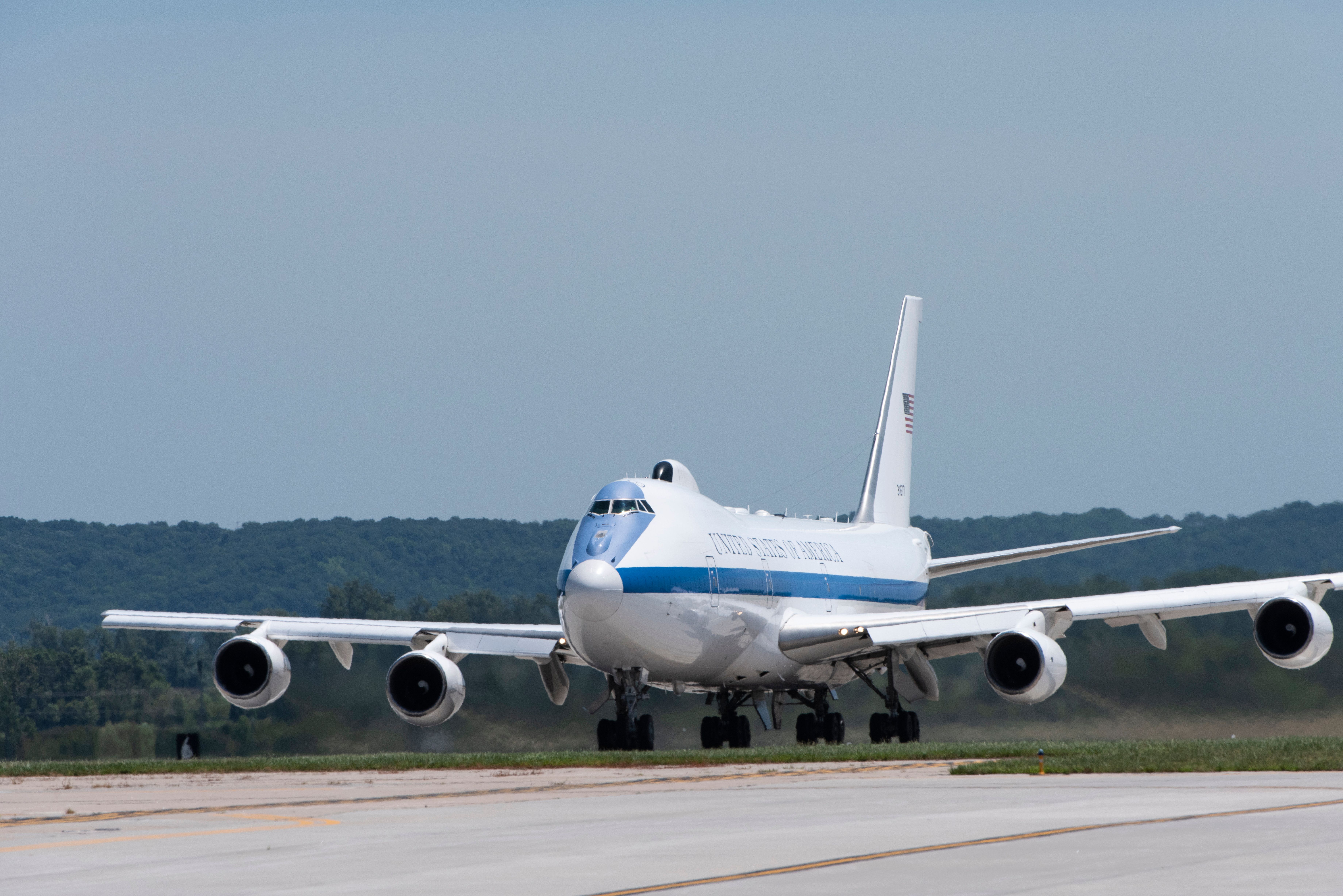 The E-4B Doomsday Plane rolling down the runway.