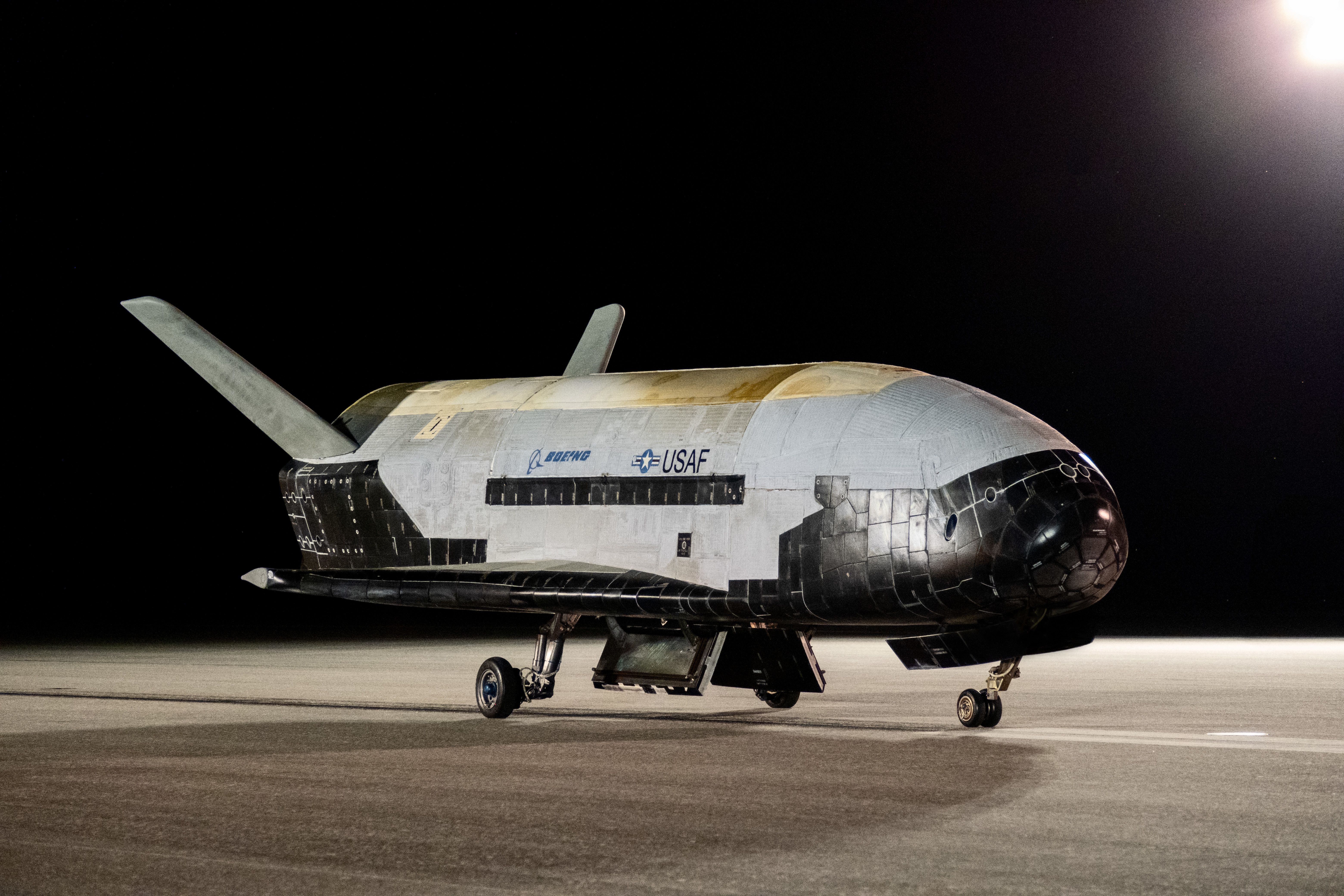 NASA's Boeing X-37 parked on the ground.