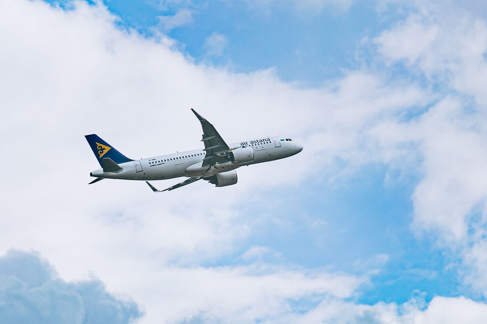 Air Astana Airbus A320neo taking off.