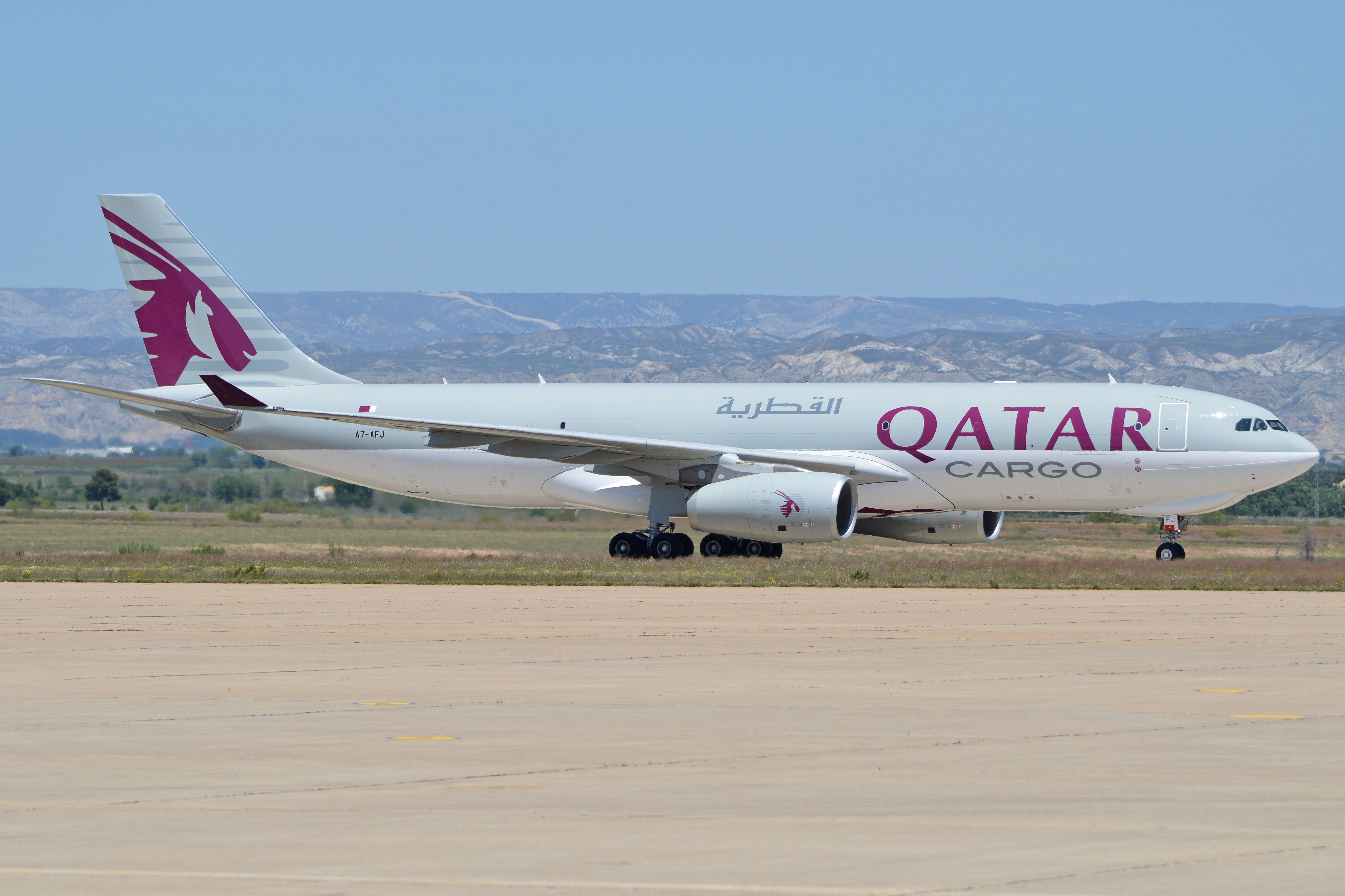 Qatar Airways Cargo A330 taxiing at Zaragoza