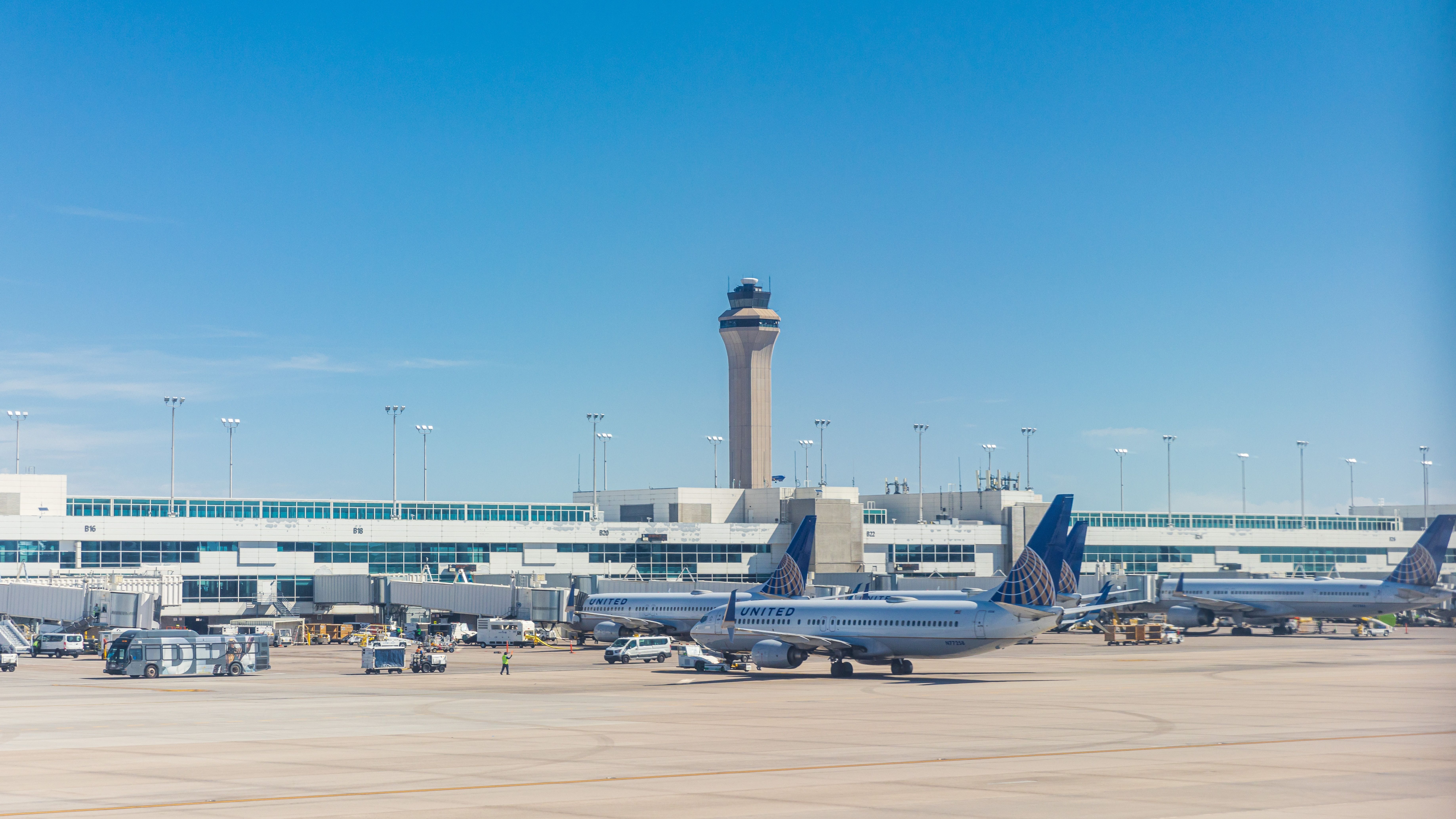 Several United Airlines Aircraft At Denver International Airport.