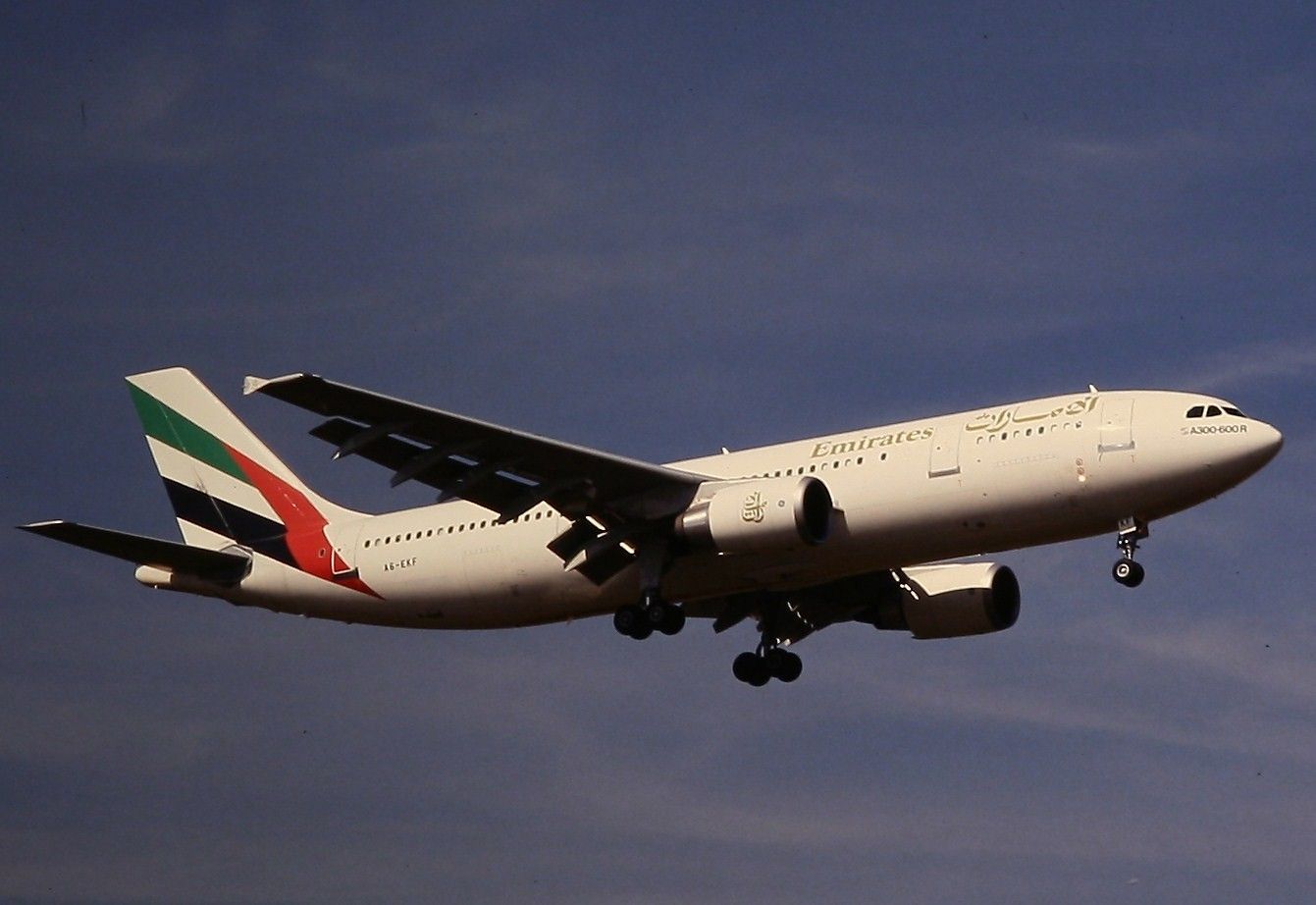 An Emirates Airbus A300 about to land.