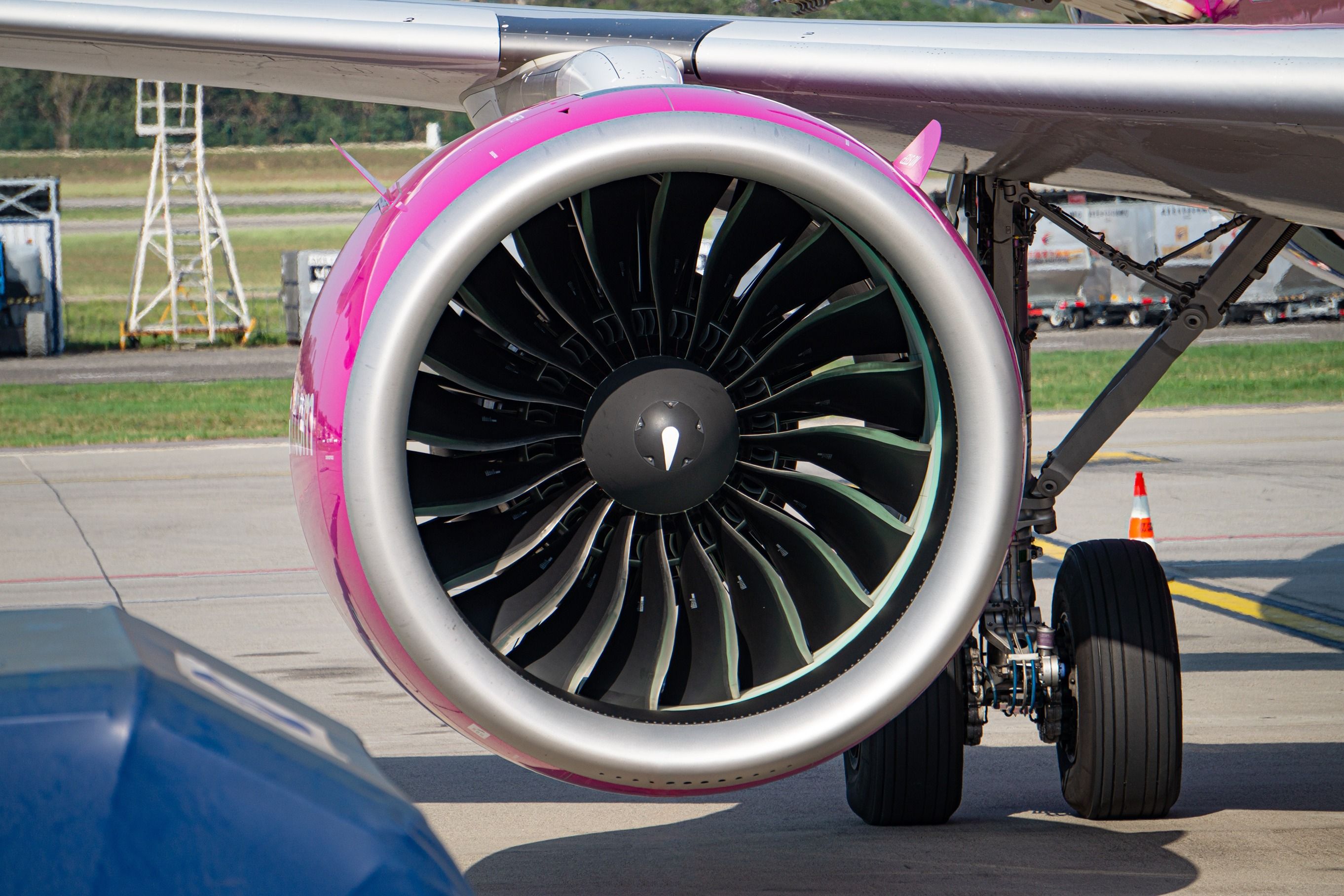 A close-up of Wizz Air Airbus A321neo PW1100G