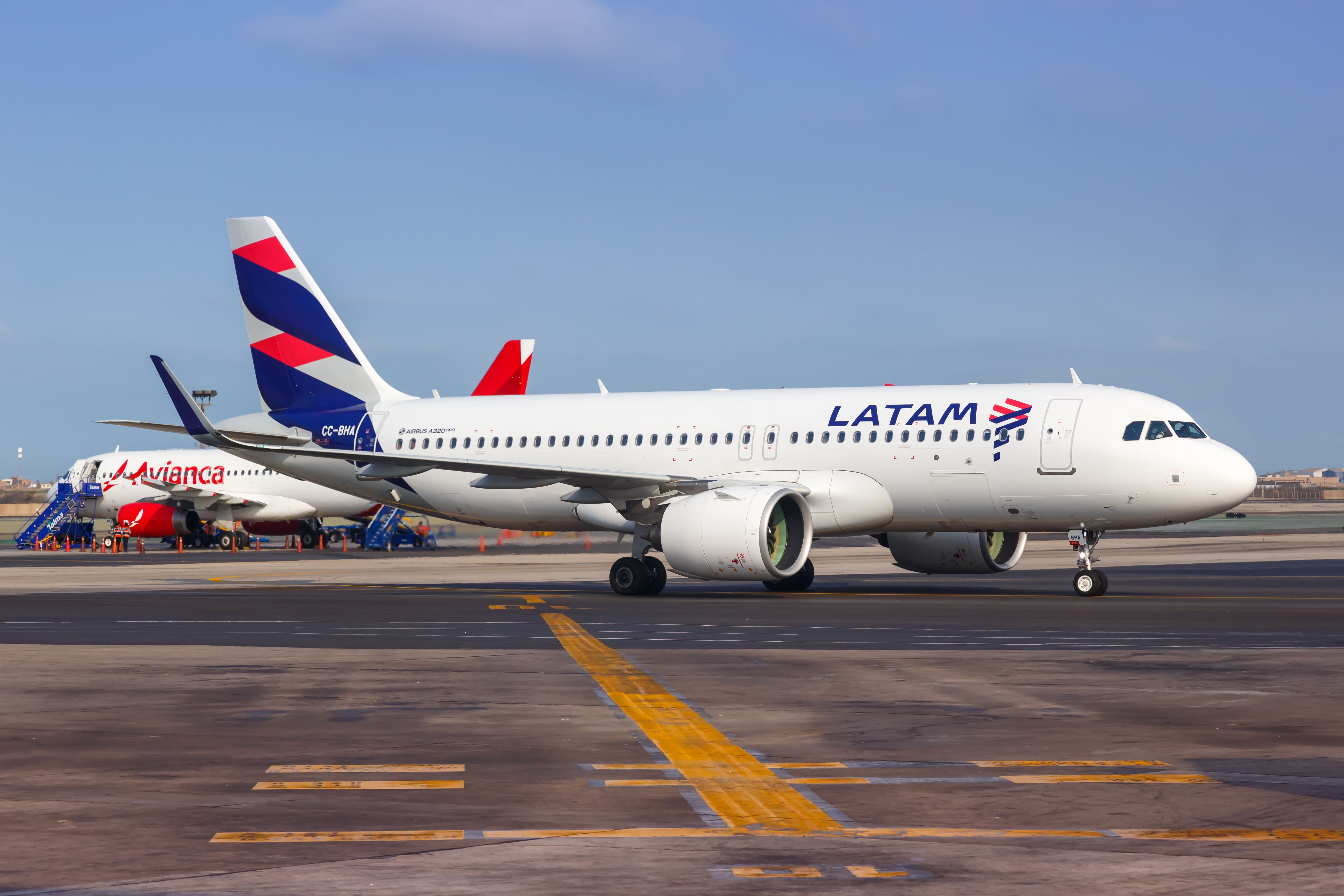 A LATAM Airbus A320neo airplane parked in Lima