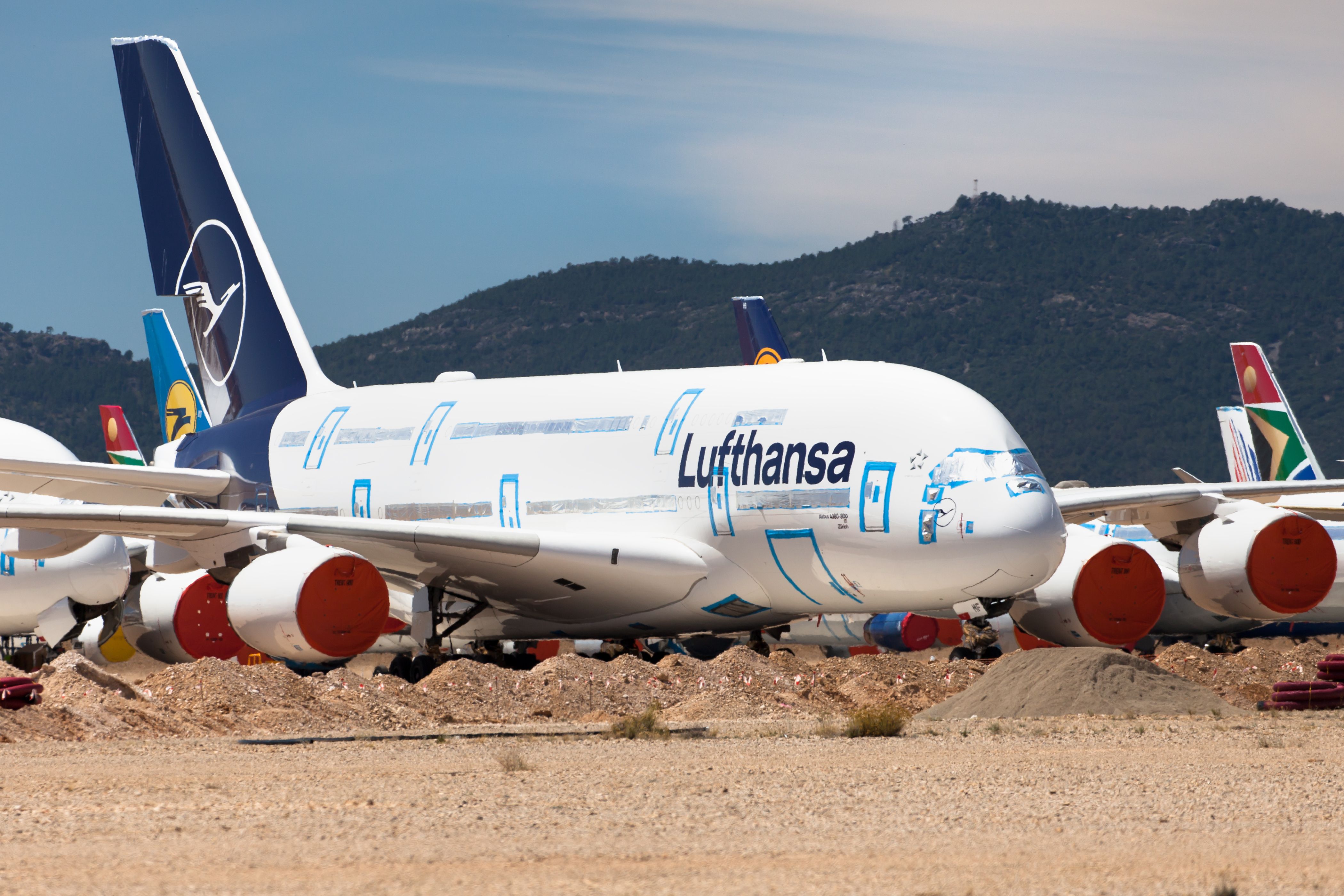 A Lufthansa Airbus A380 parked in Teruel.