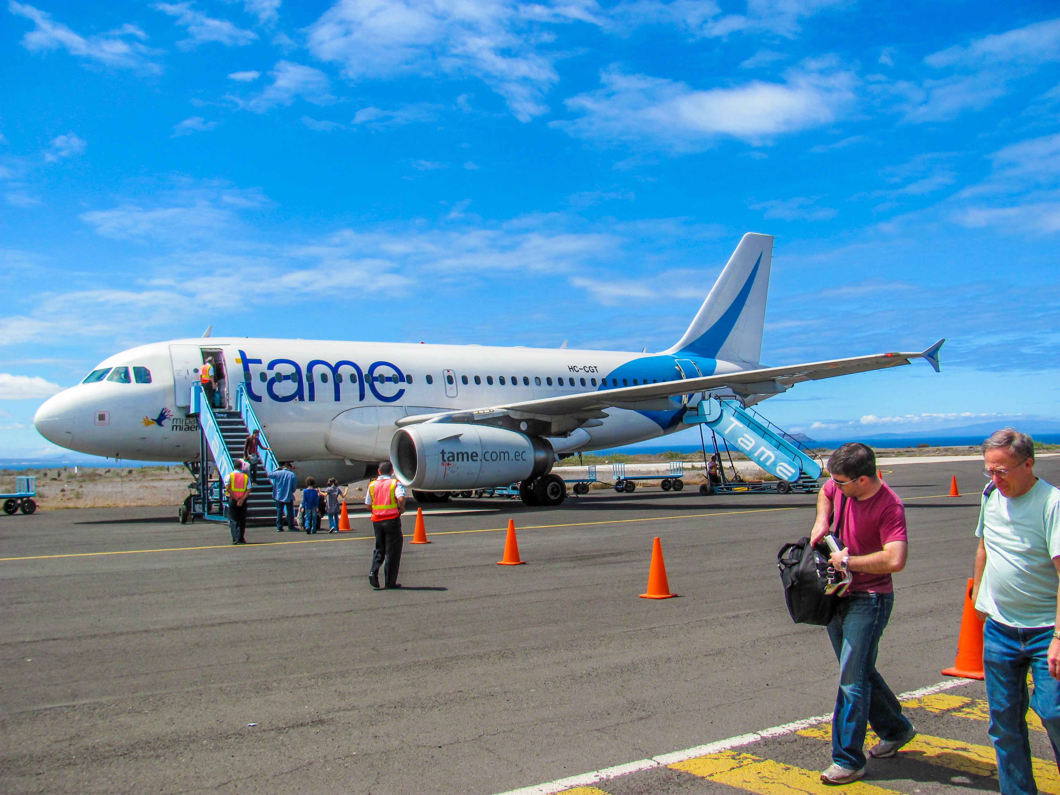 A TAME Ecuador aircraft on Baltra Island 